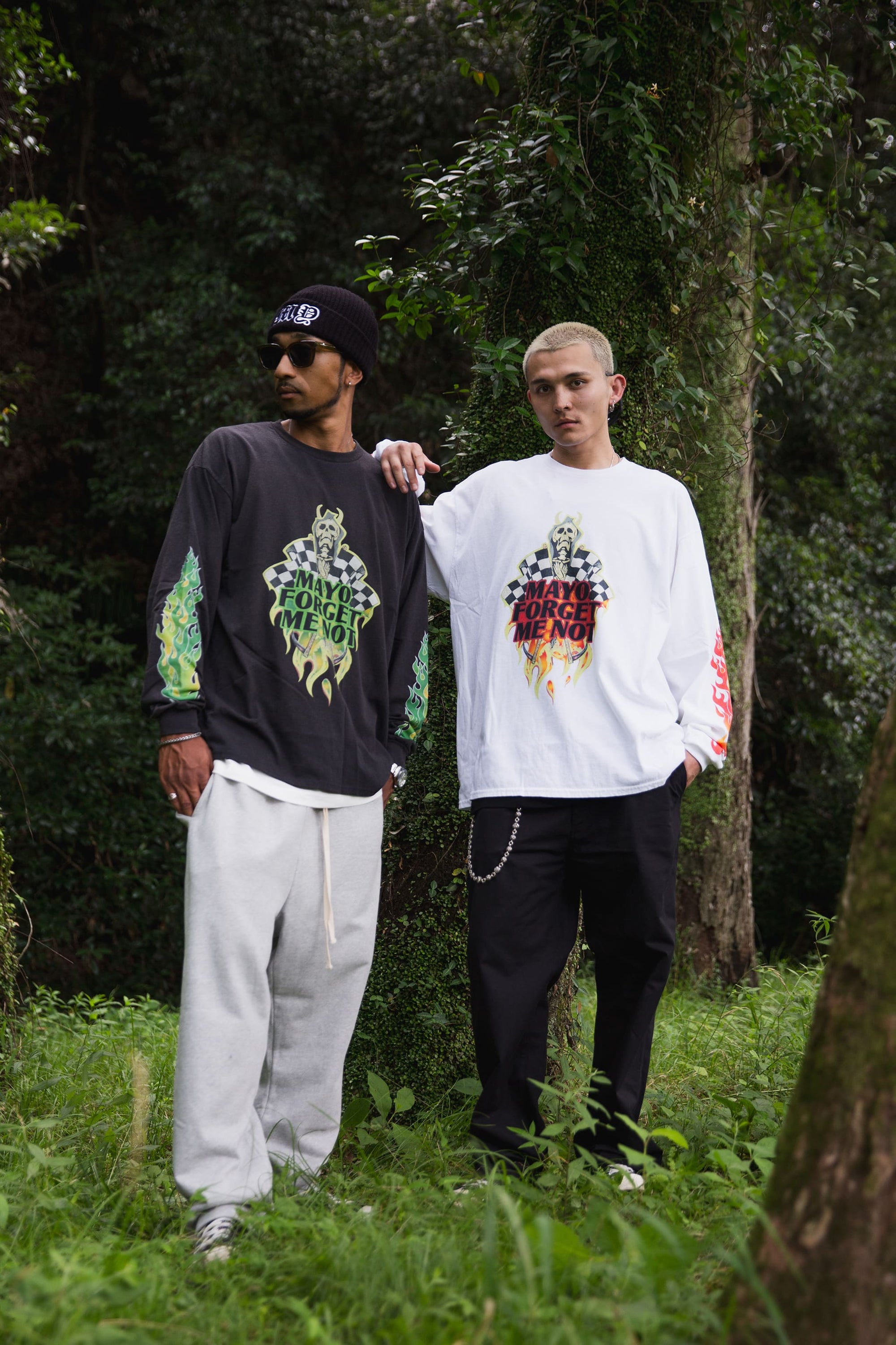 FIRE SKULL PRINT LONG SLEEVE TEE