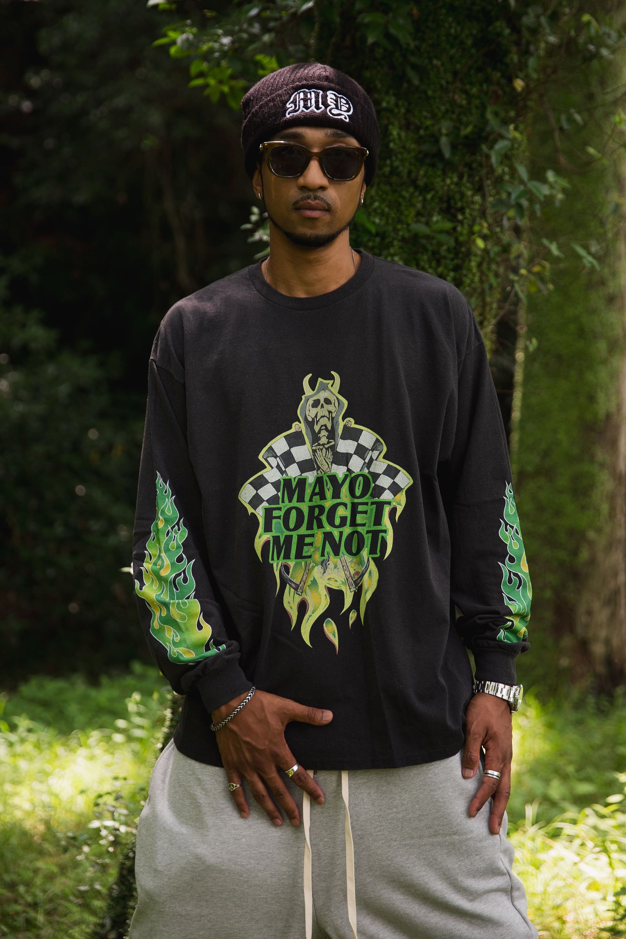 FIRE SKULL PRINT LONG SLEEVE TEE