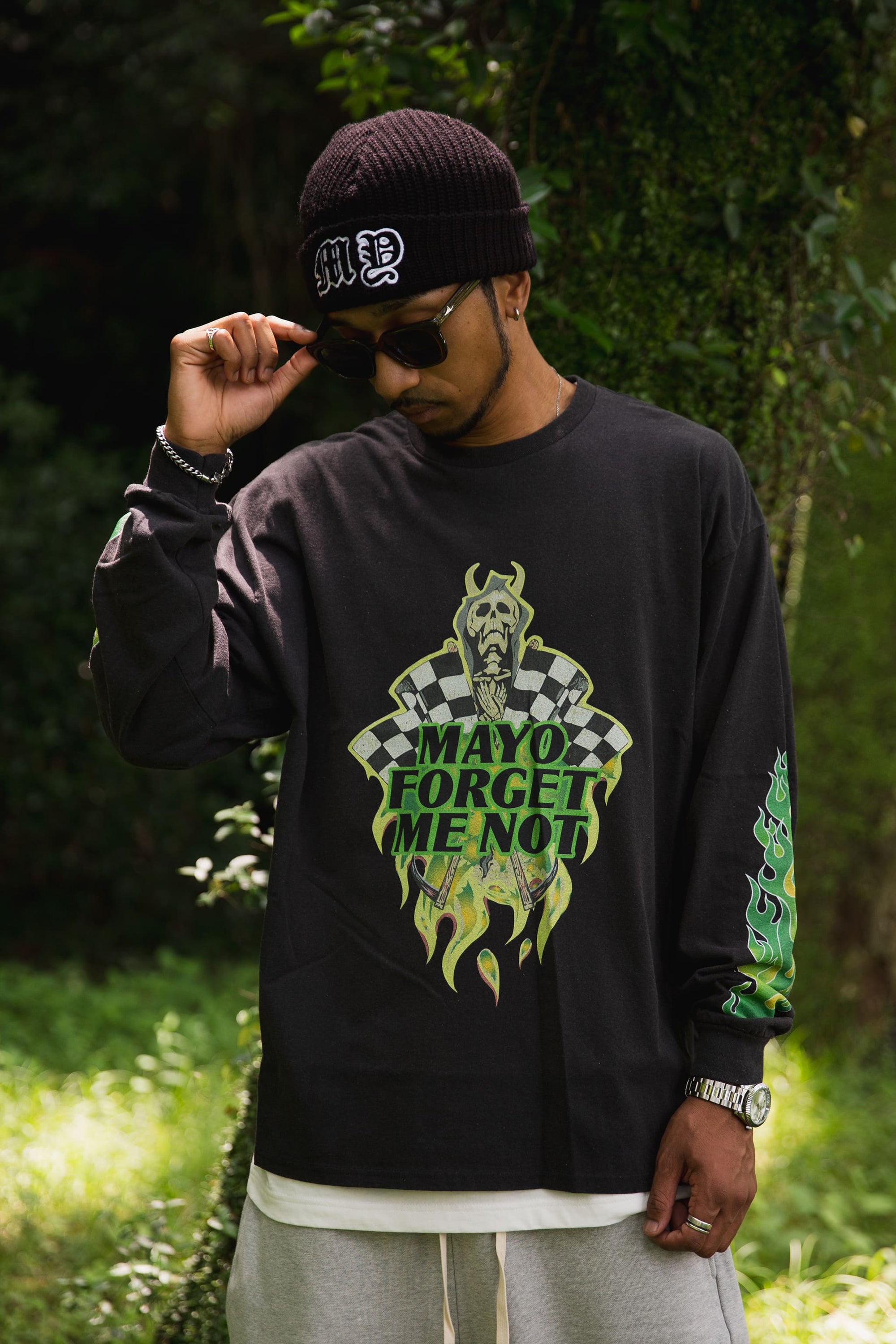 FIRE SKULL PRINT LONG SLEEVE TEE