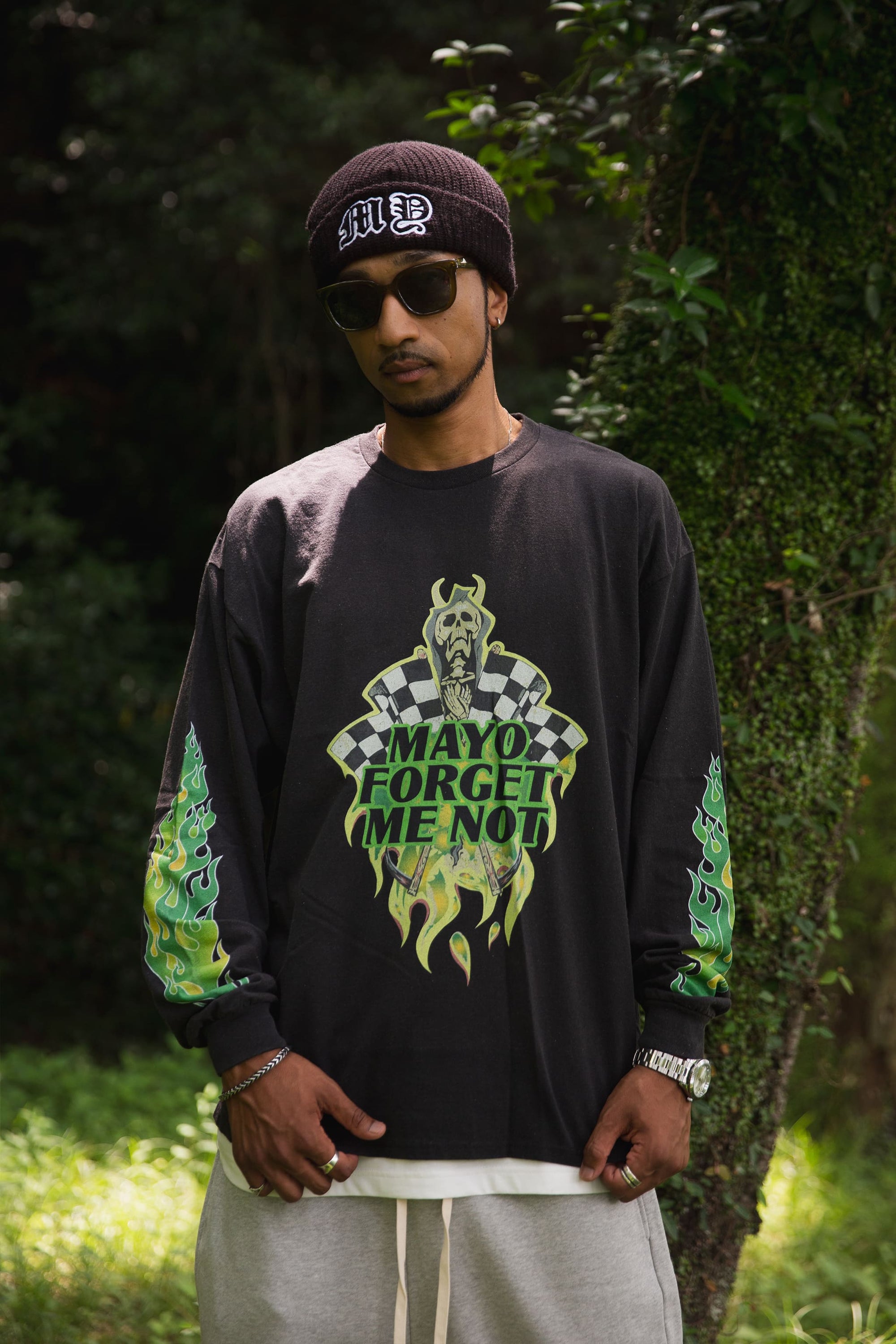 FIRE SKULL PRINT LONG SLEEVE TEE