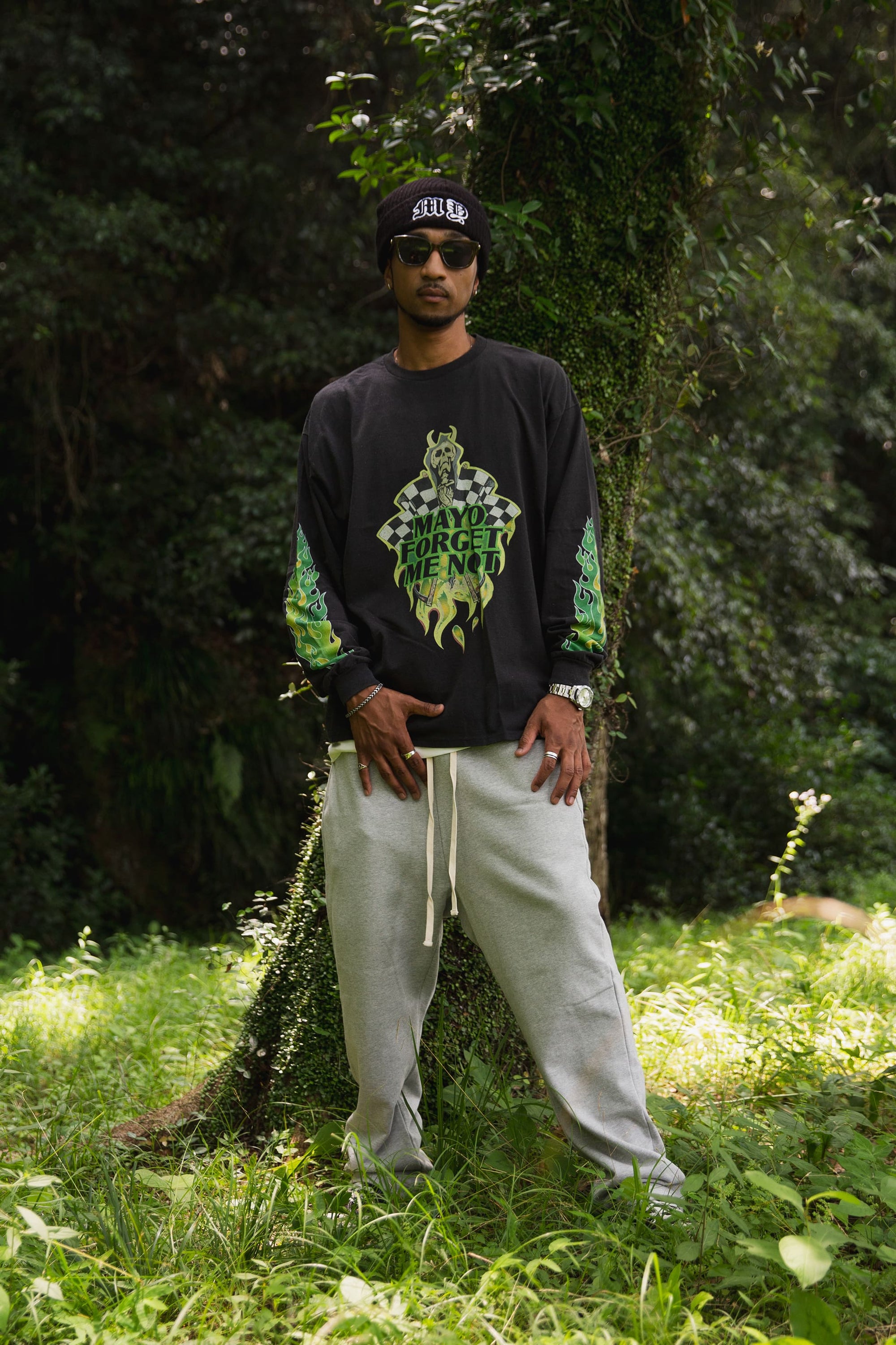 FIRE SKULL PRINT LONG SLEEVE TEE