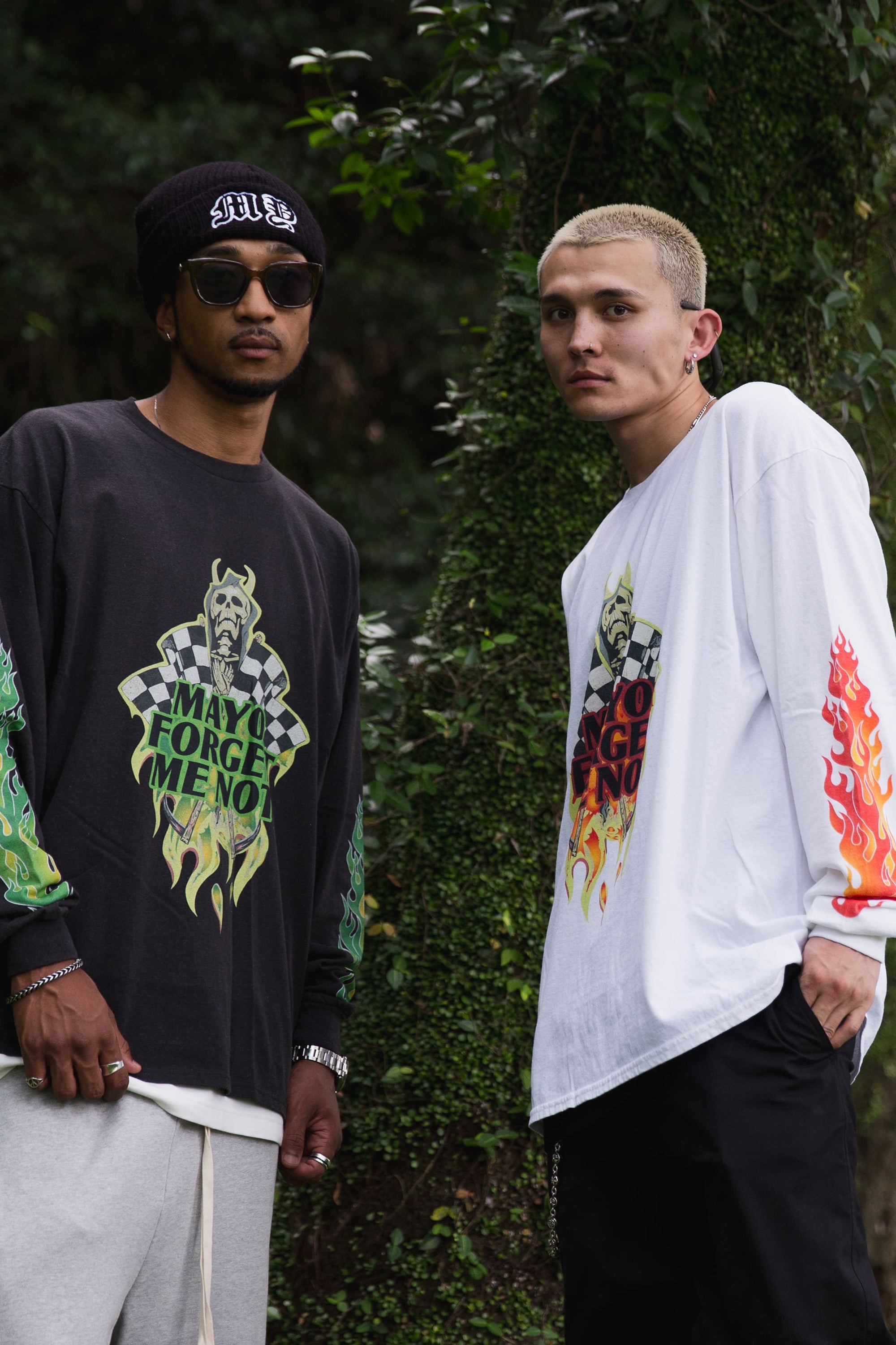 FIRE SKULL PRINT LONG SLEEVE TEE