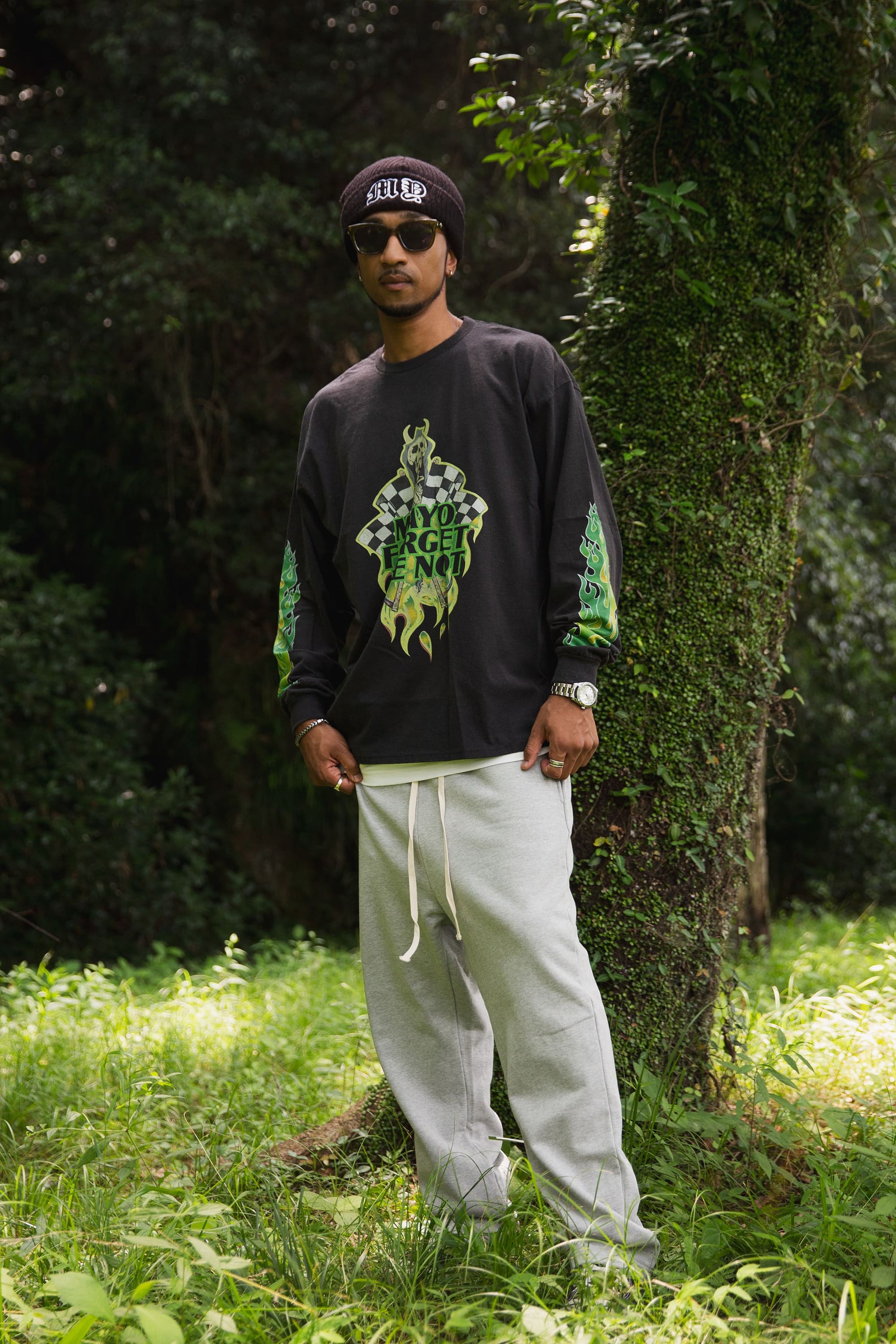 FIRE SKULL PRINT LONG SLEEVE TEE