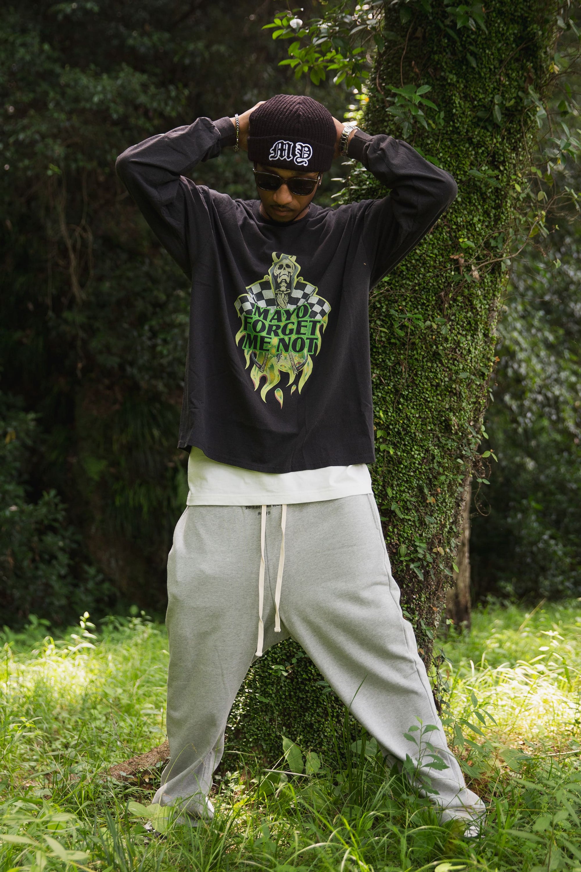 FIRE SKULL PRINT LONG SLEEVE TEE