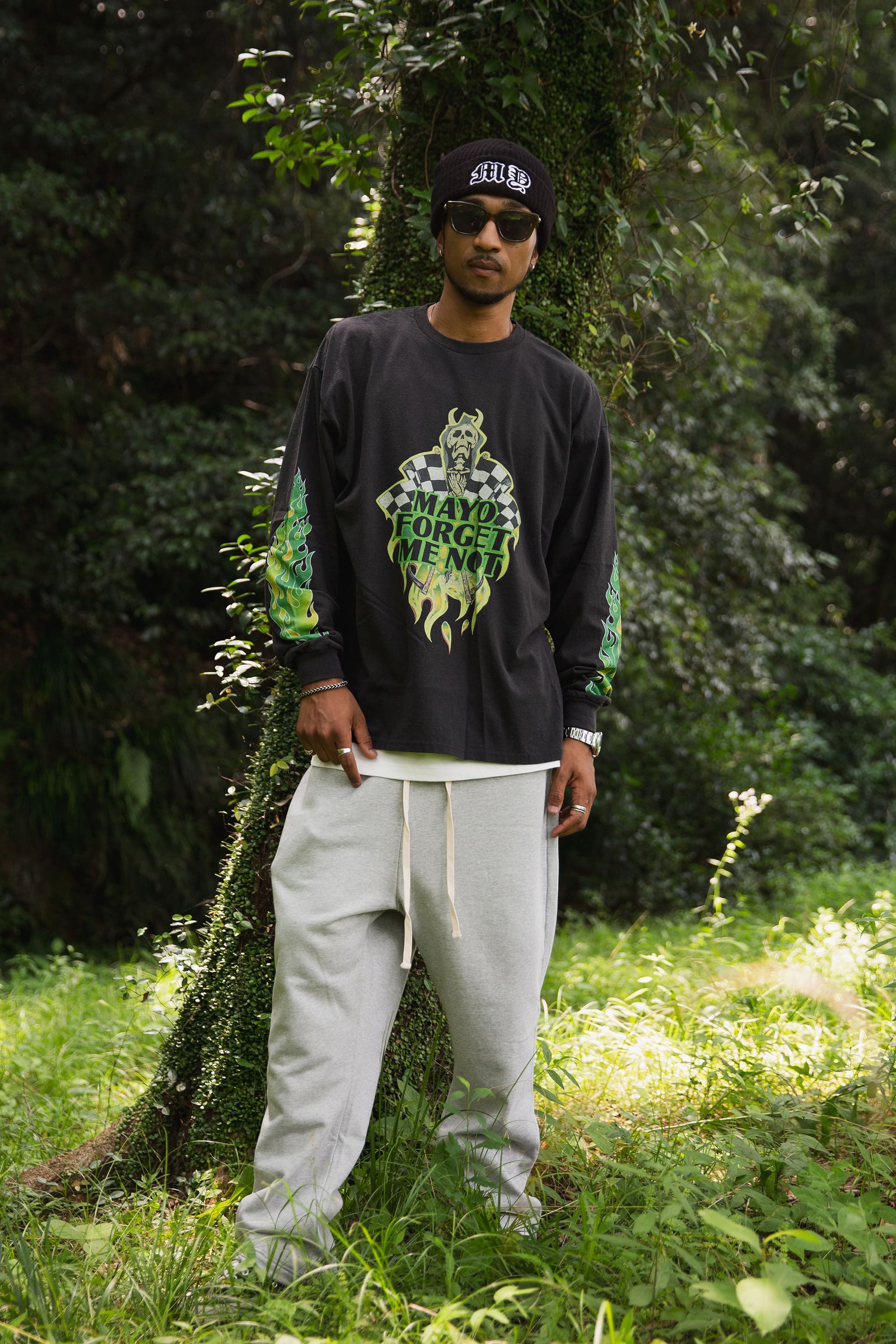 FIRE SKULL PRINT LONG SLEEVE TEE