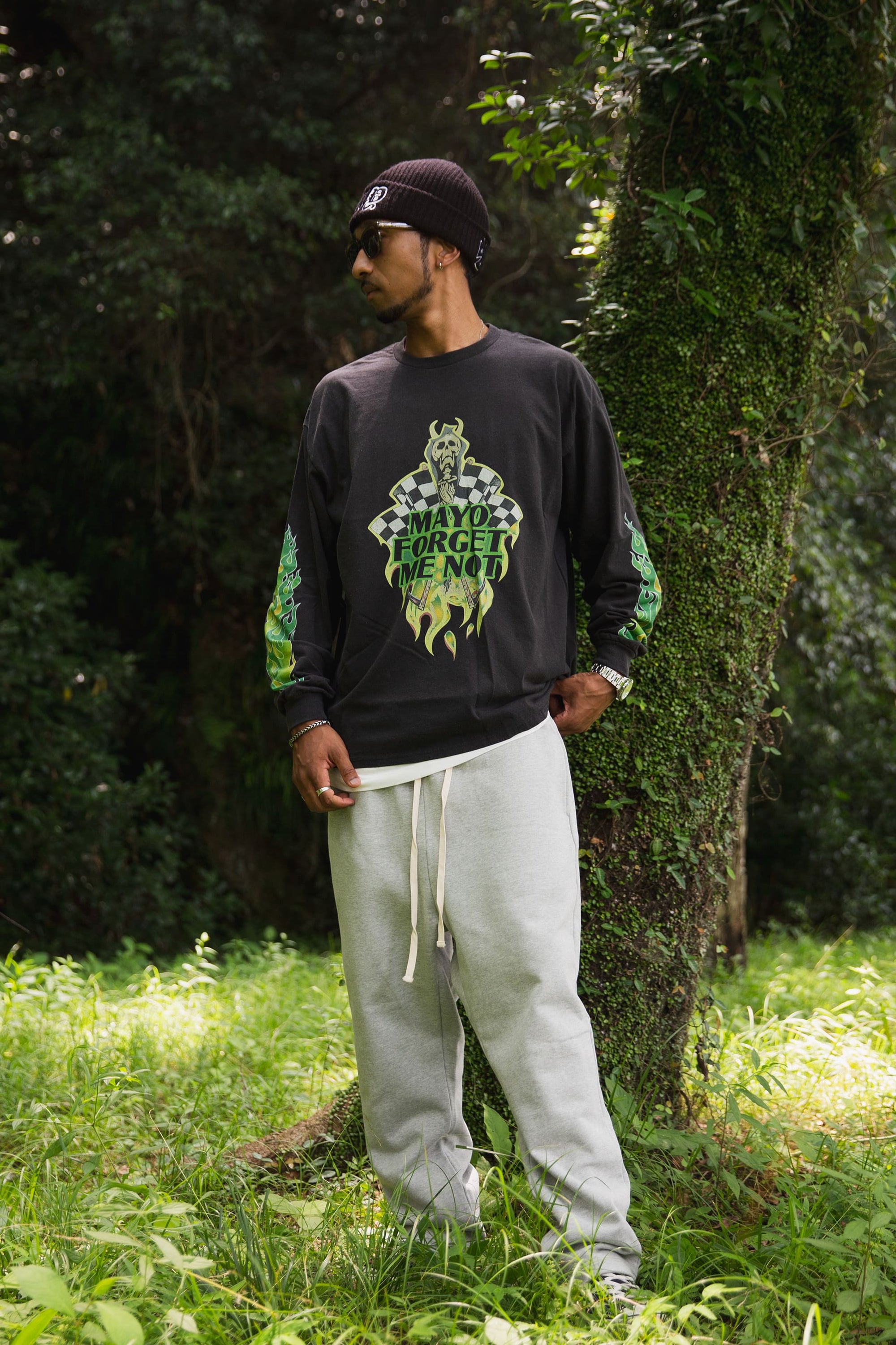 FIRE SKULL PRINT LONG SLEEVE TEE