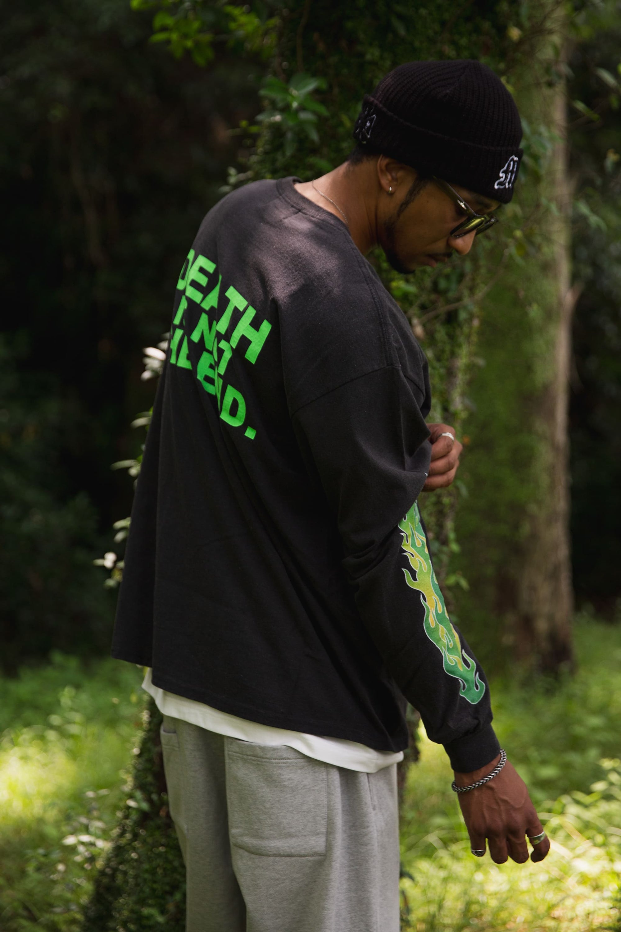 FIRE SKULL PRINT LONG SLEEVE TEE