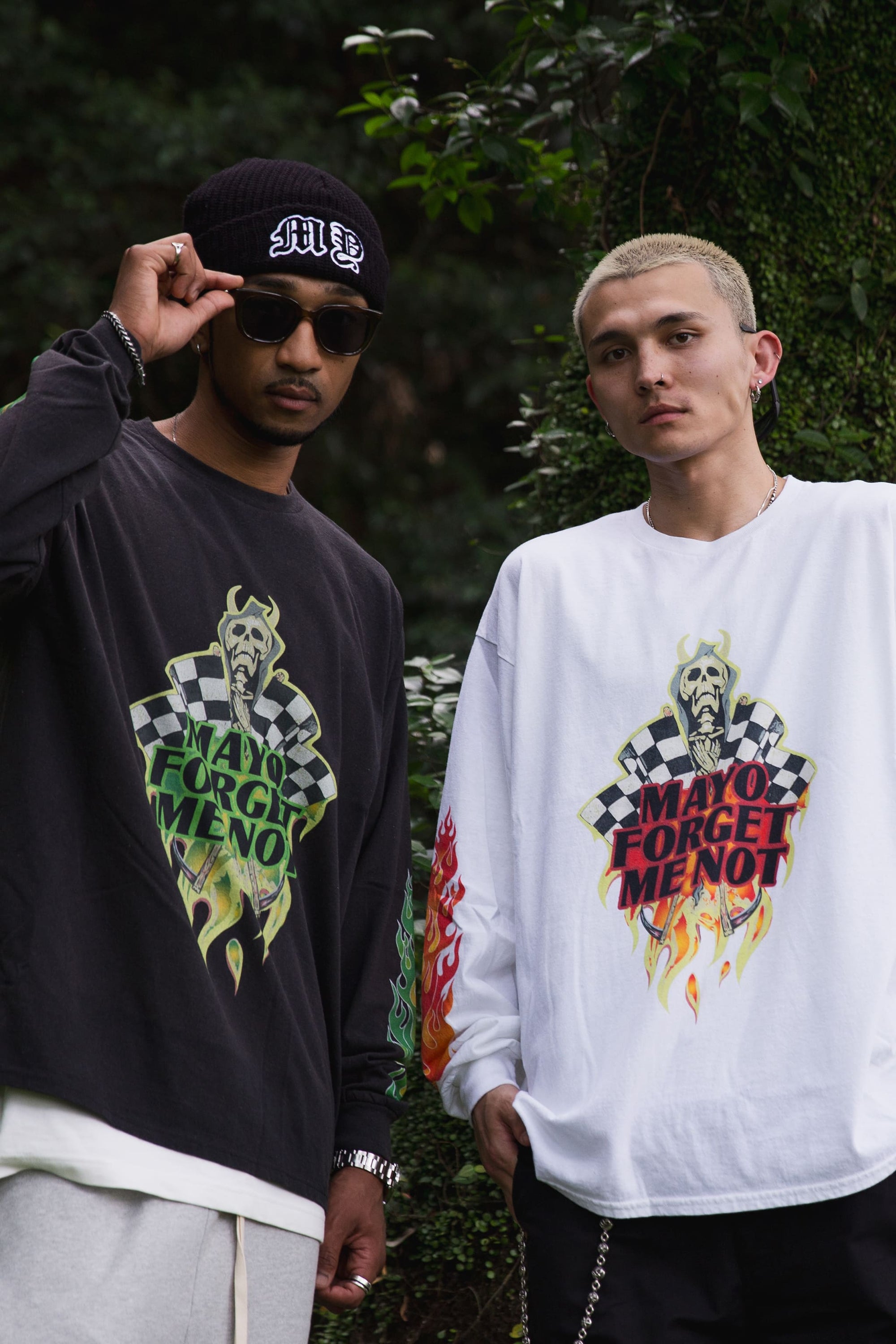 FIRE SKULL PRINT LONG SLEEVE TEE