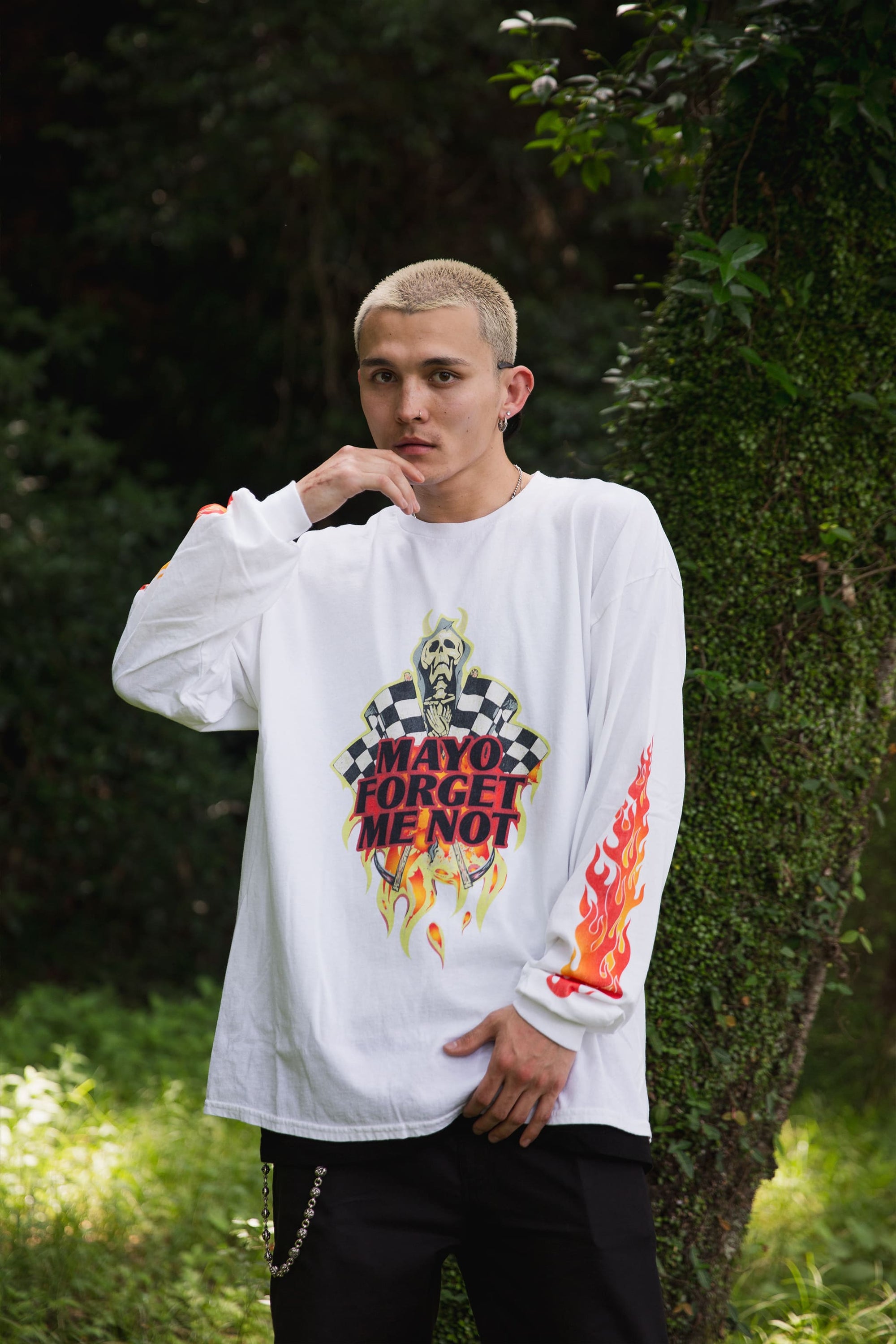 FIRE SKULL PRINT LONG SLEEVE TEE