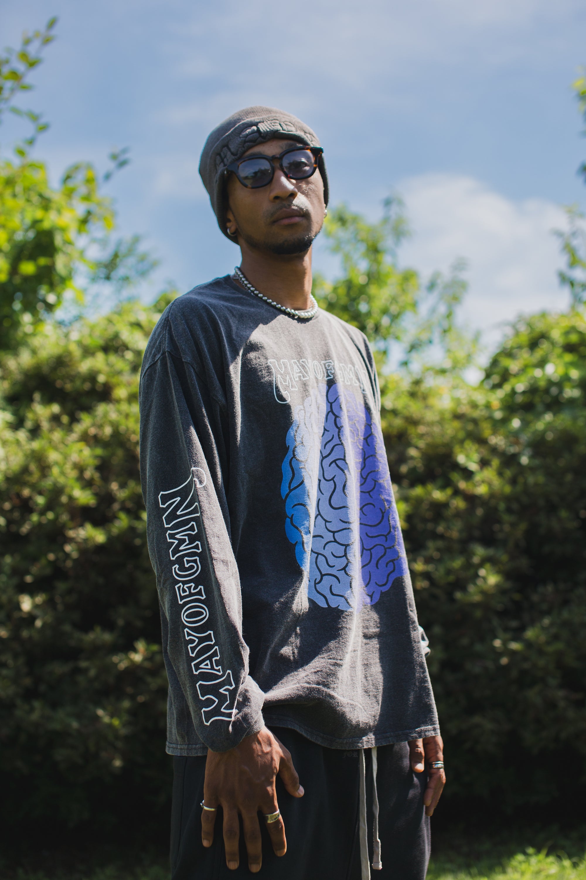 BRAIN PRINT LONG SLEEVE TEE - FADE BLACK