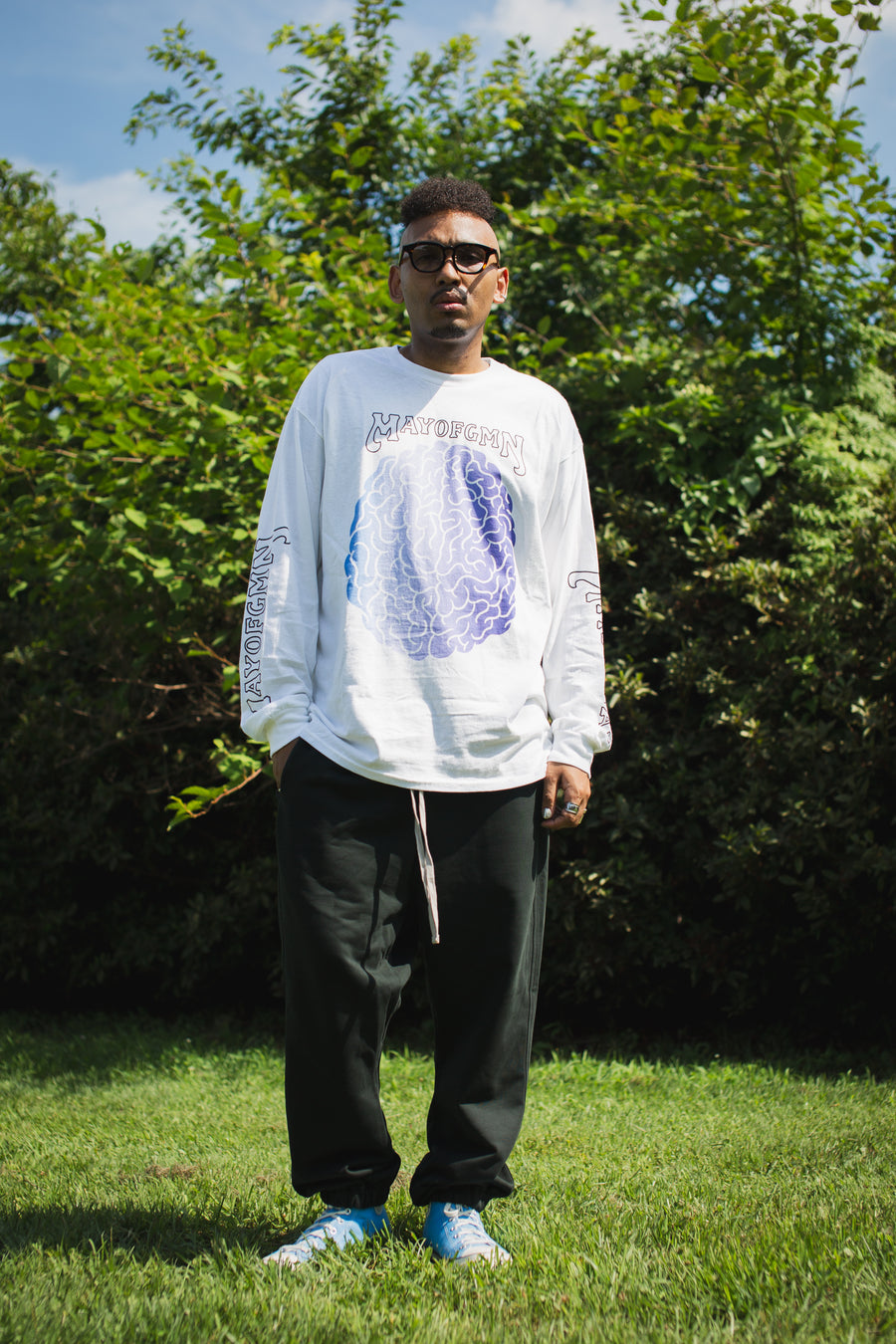 BRAIN PRINT LONG SLEEVE TEE - WHITE