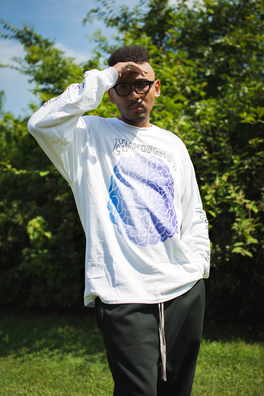 BRAIN PRINT LONG SLEEVE TEE - WHITE