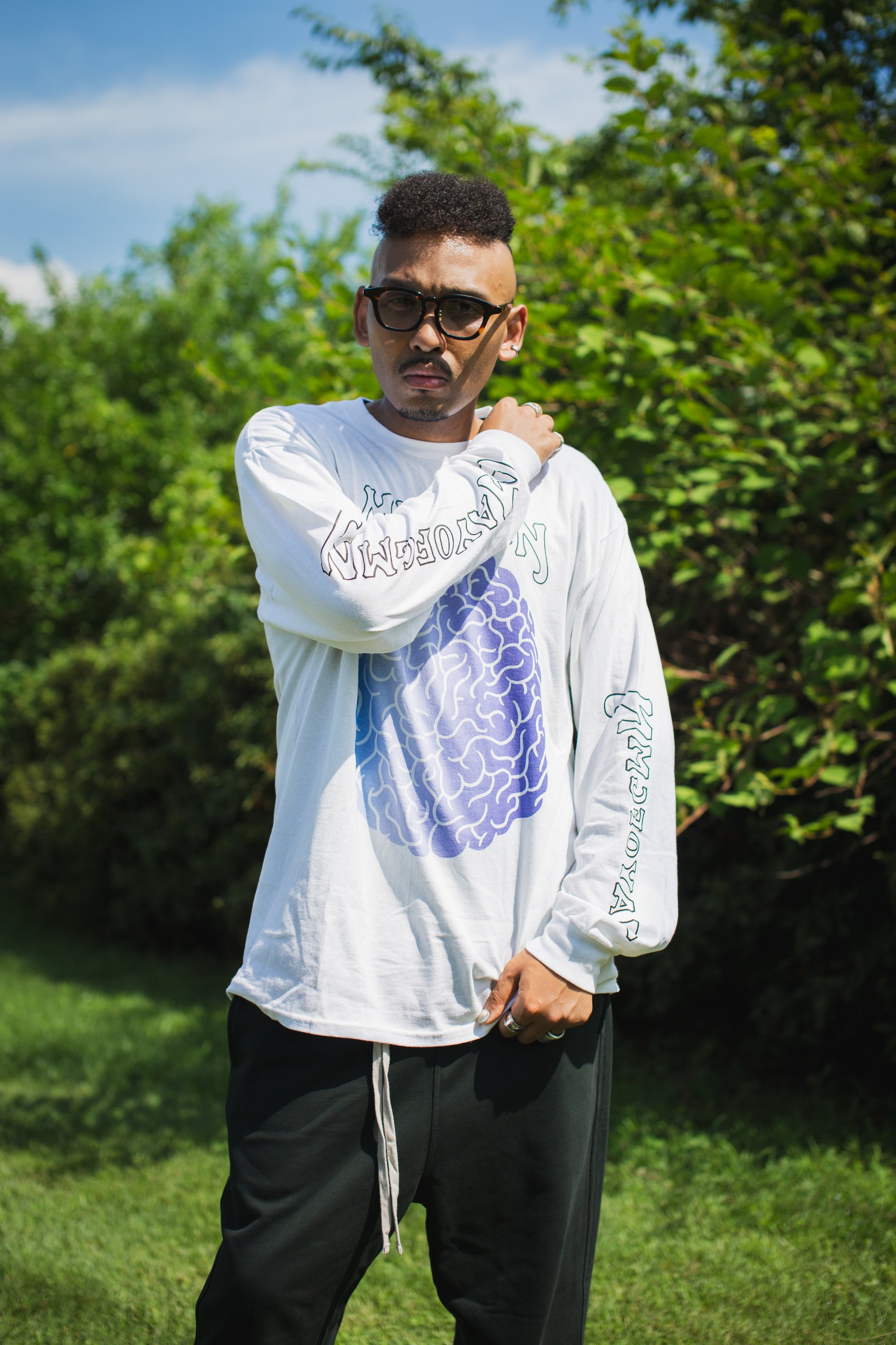 BRAIN PRINT LONG SLEEVE TEE - WHITE