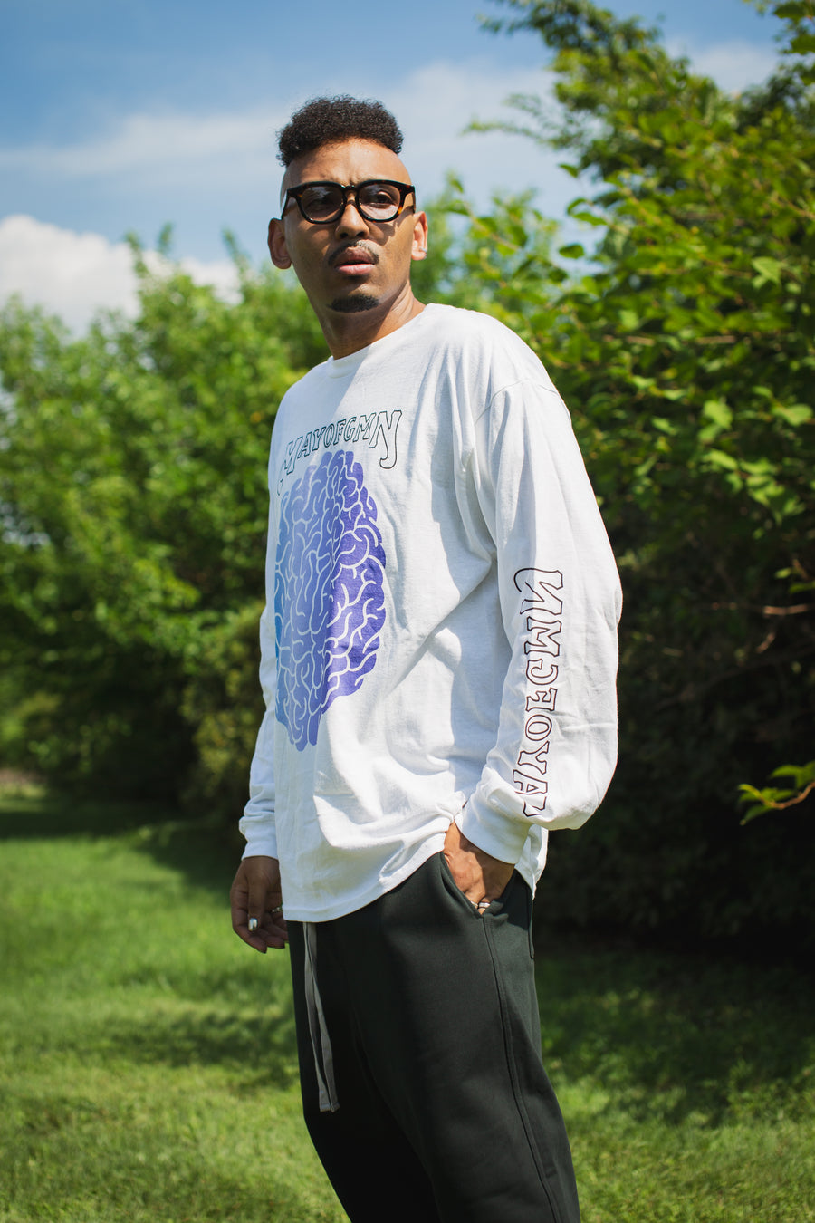 BRAIN PRINT LONG SLEEVE TEE - WHITE