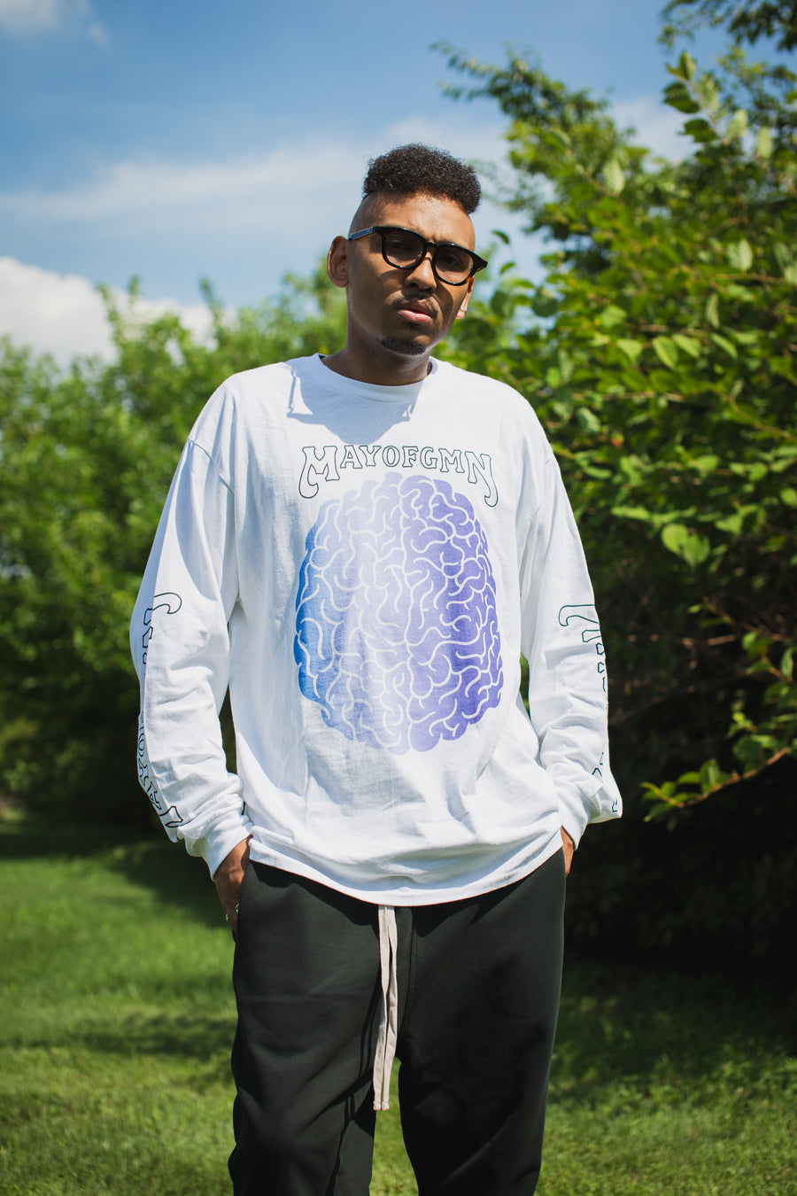 BRAIN PRINT LONG SLEEVE TEE - WHITE