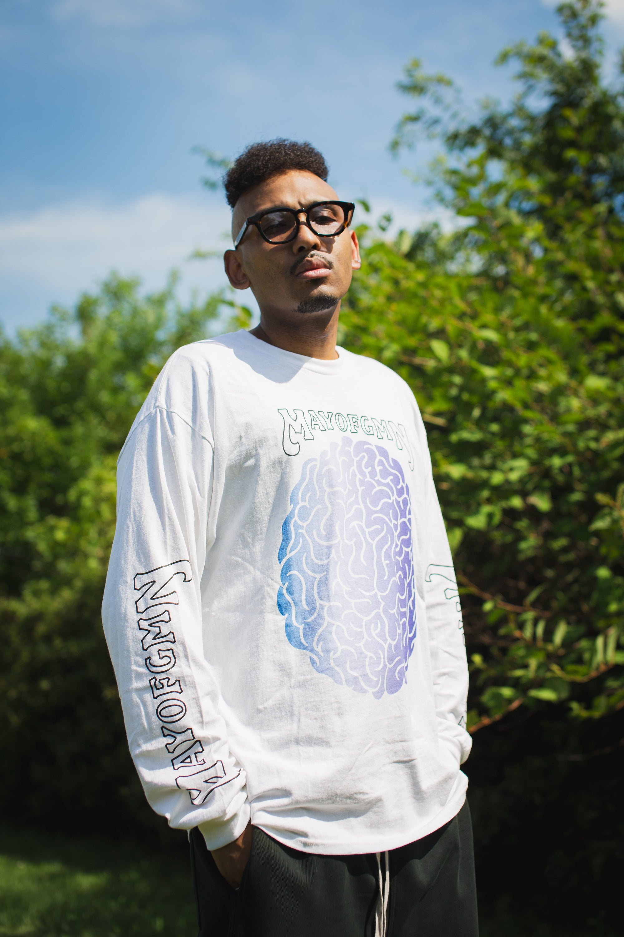 BRAIN PRINT LONG SLEEVE TEE - WHITE