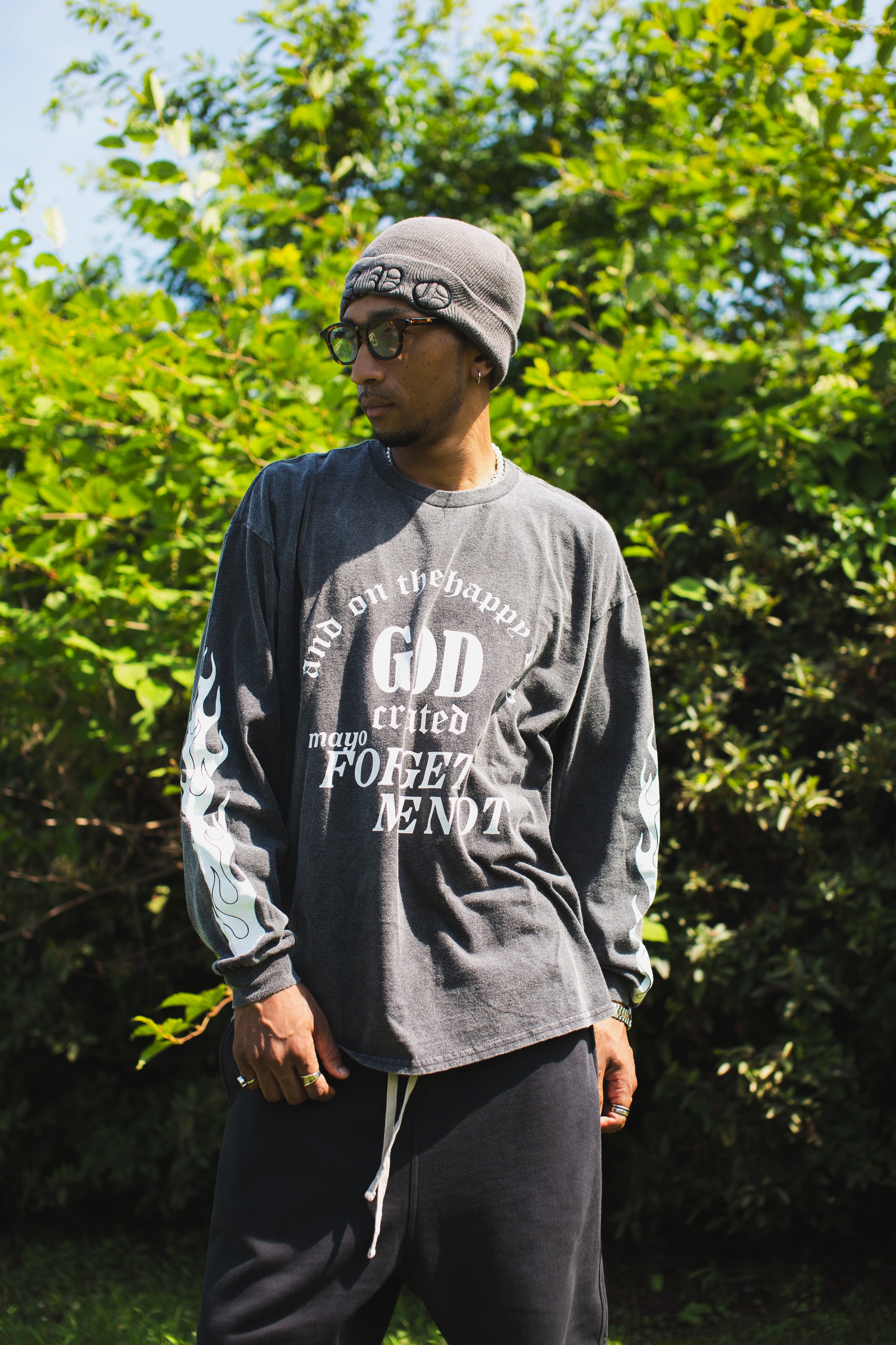 GOD CREATED PRINT LONG SLEEVE TEE - FADE BLACK