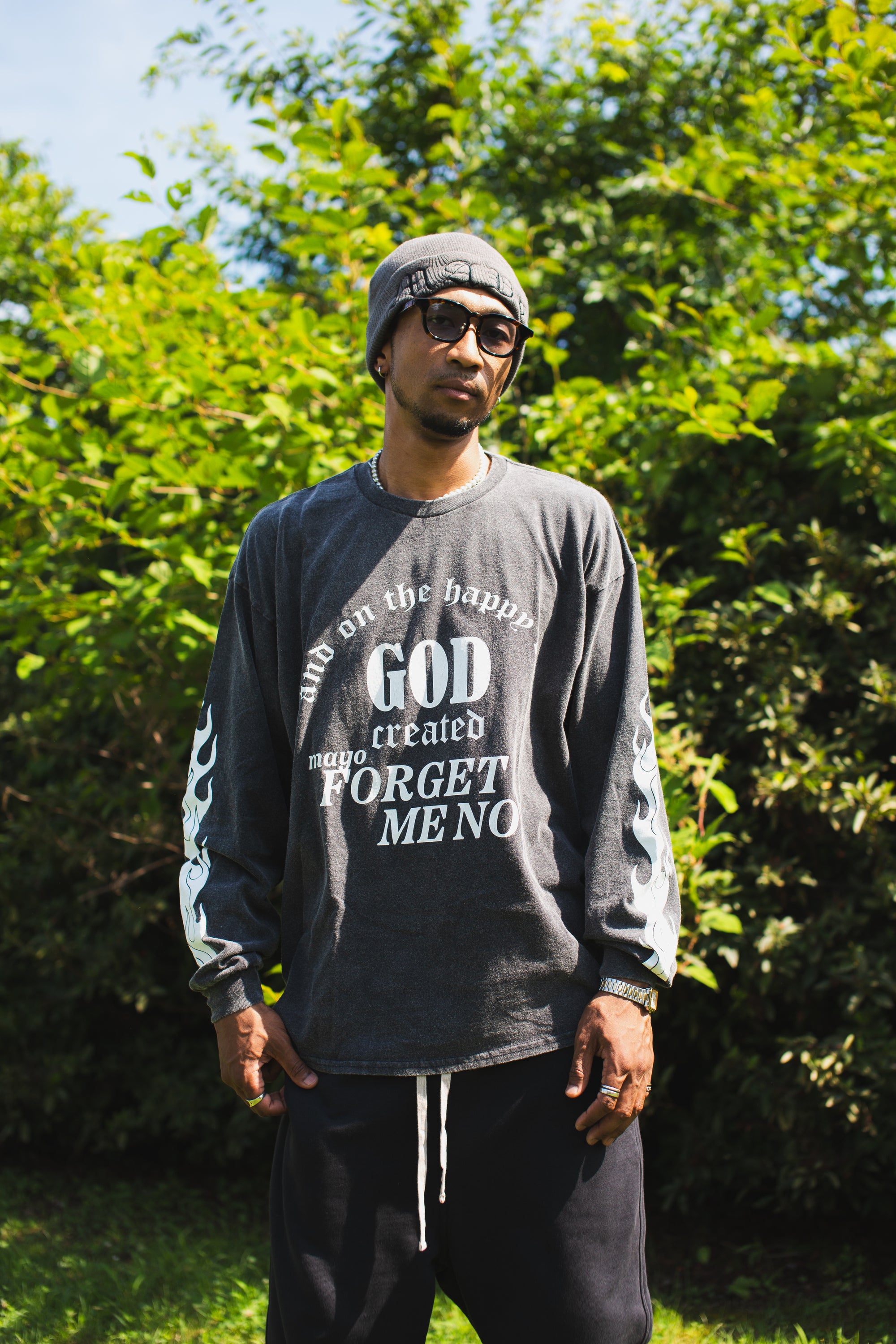 GOD CREATED PRINT LONG SLEEVE TEE - FADE BLACK