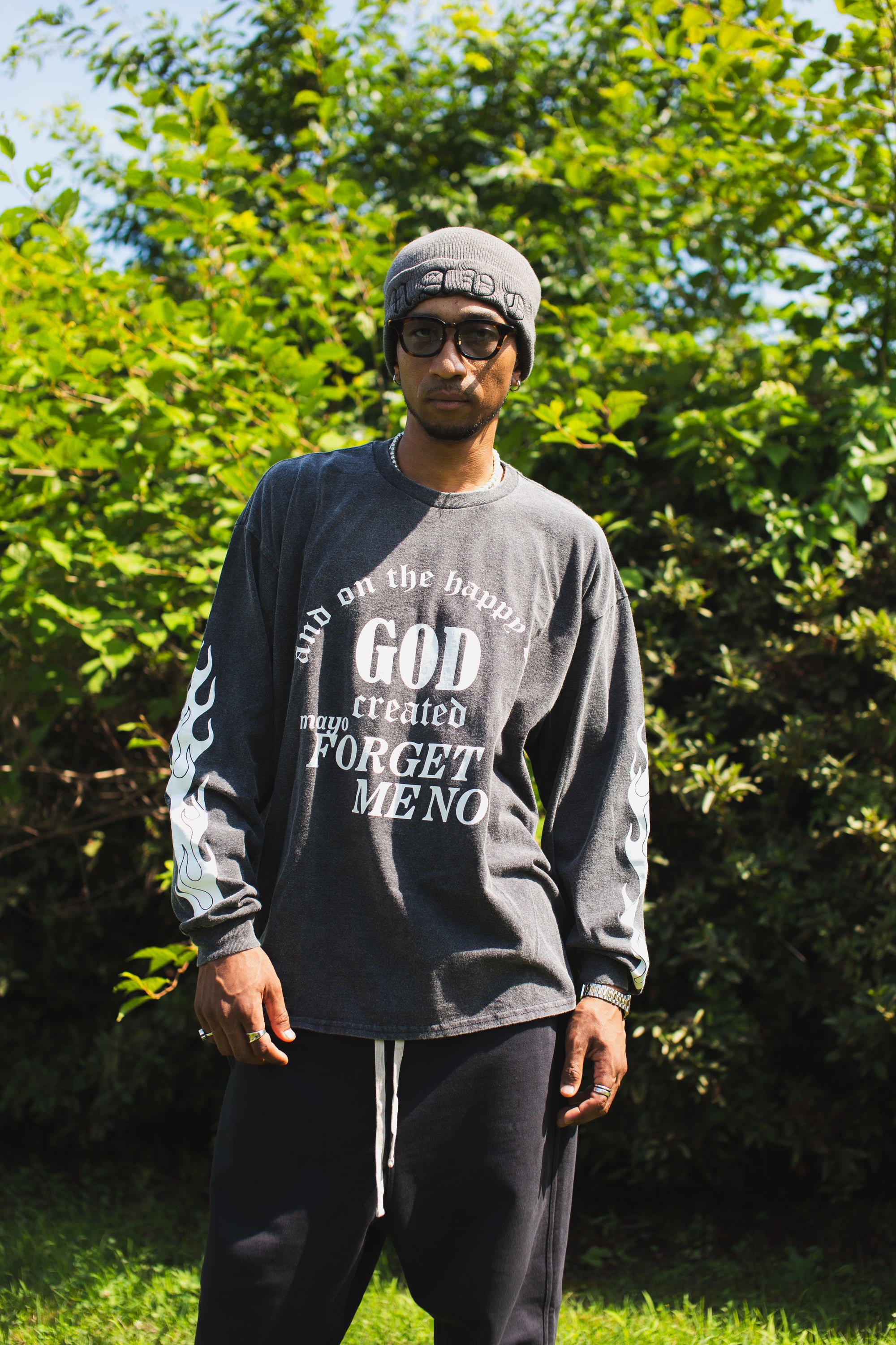 GOD CREATED PRINT LONG SLEEVE TEE - FADE BLACK