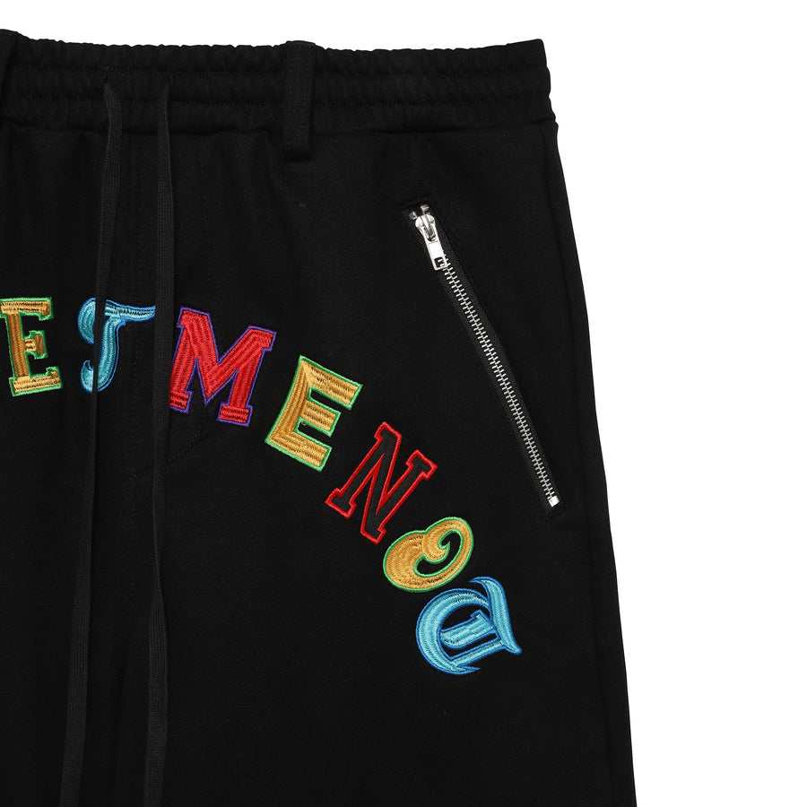 Forget Me Not Embroidery Sweat Shorts - BLACK