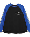 Forget Me Not Skull Embroidery Raglan Long Sleeve Tee - BLACK×BLUE