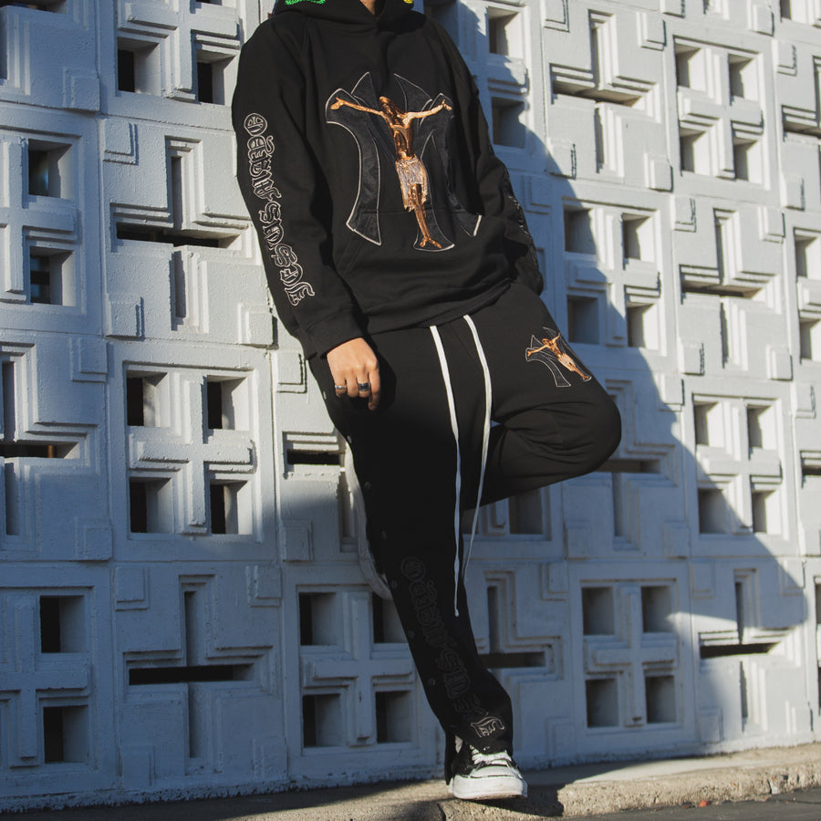 MAYO JESUS Embroidery Side Snap Lounge pants - BLACK