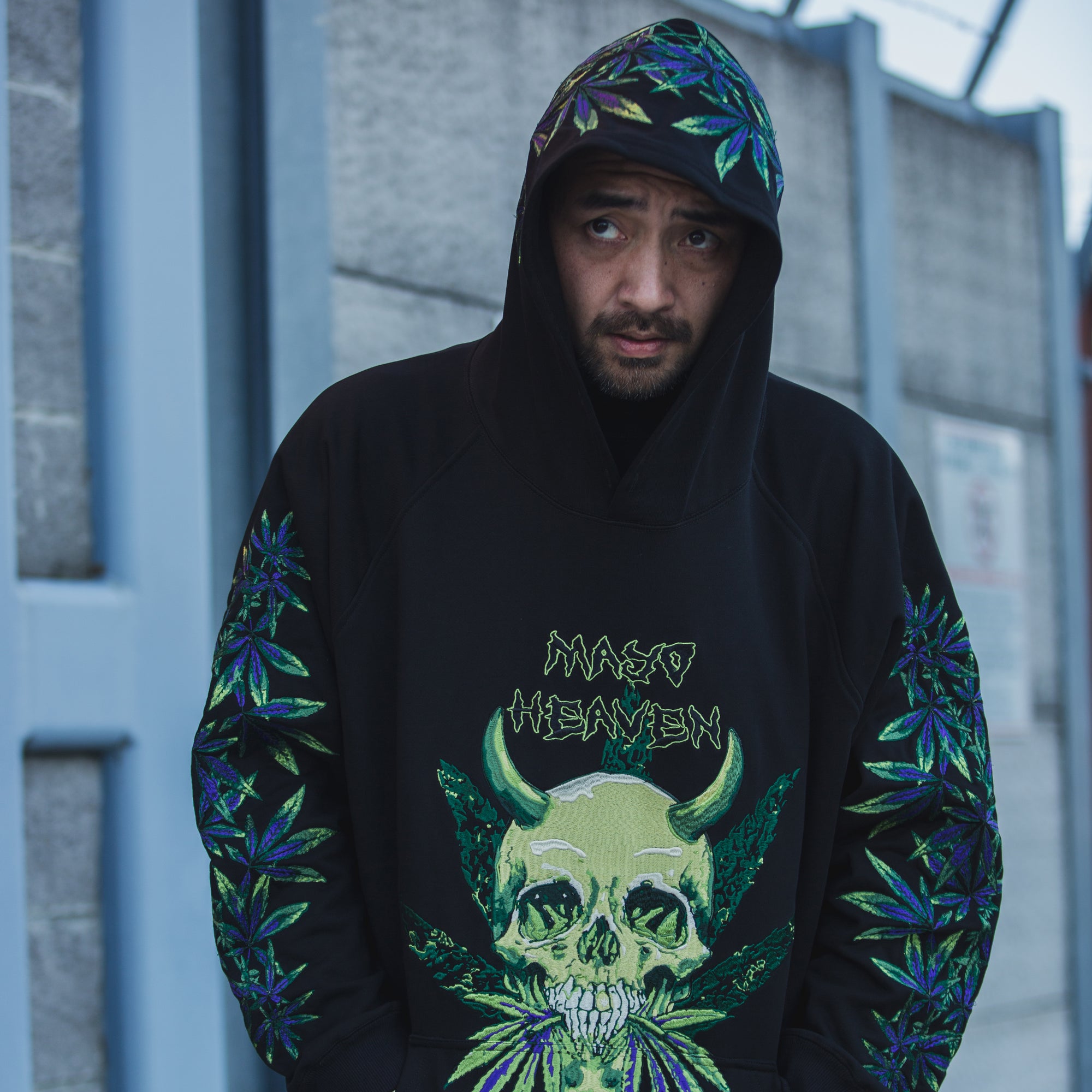 MAYO Devil Skull Embroidery Hoodie - BLACK