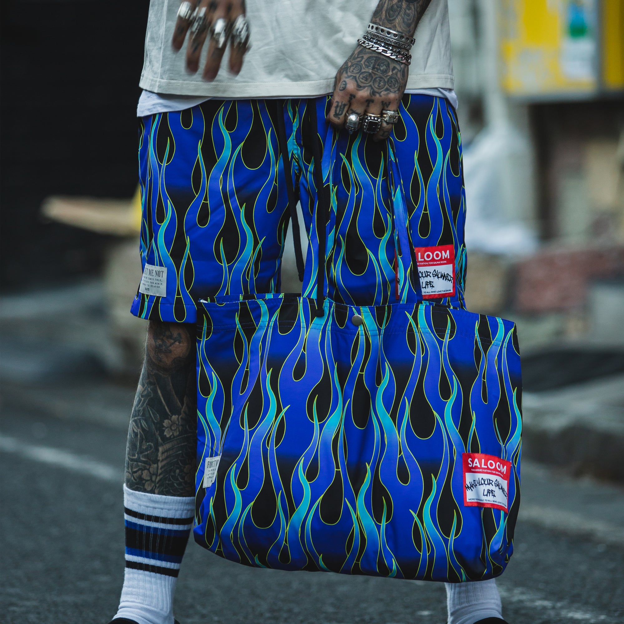 MAYO × SALOOM Fire Patterned Sauna Bag - BLUE / GREEN