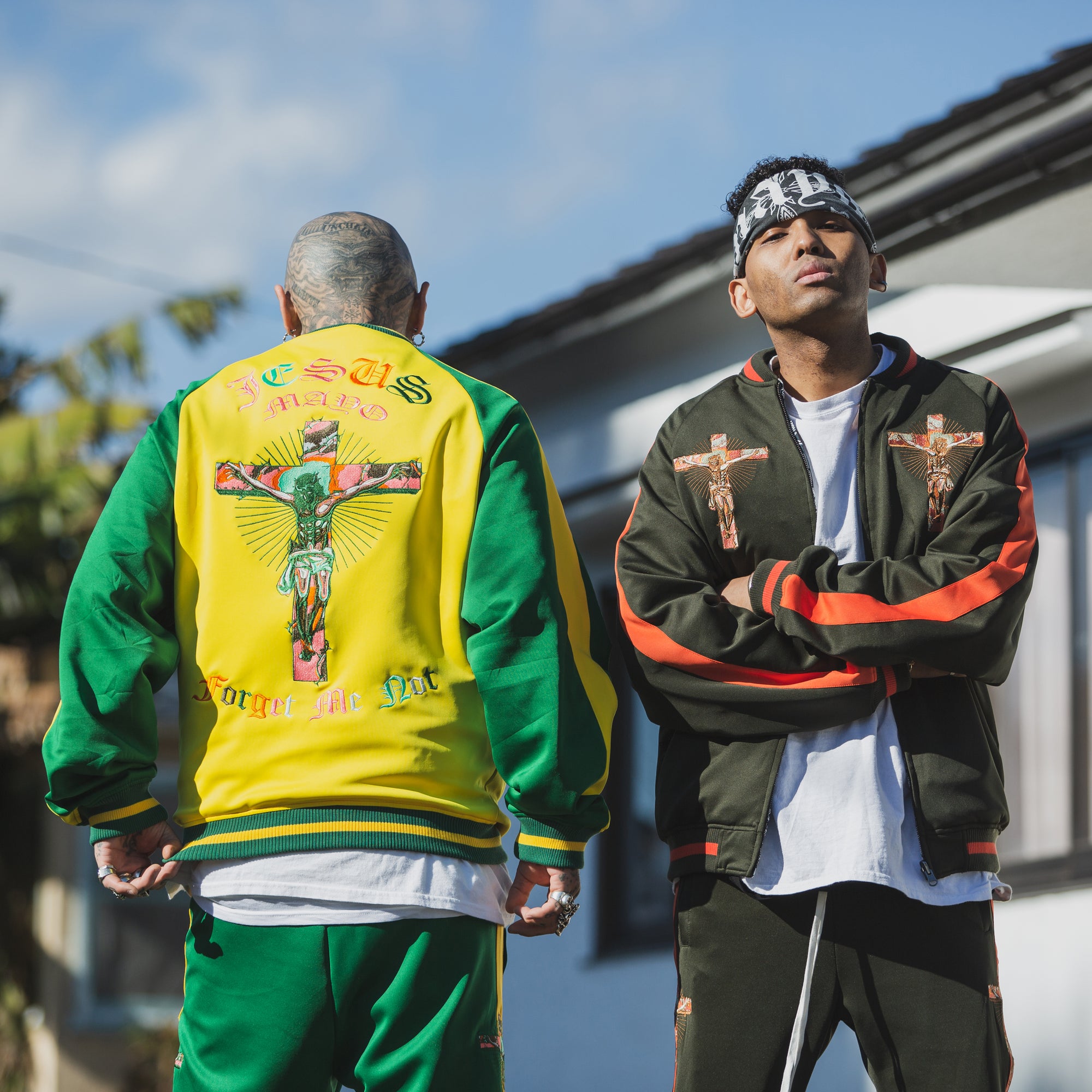 JESUS MAYO Paisley Embroidery Reversible Nylon Track Jacket - YELLOW×GREEN