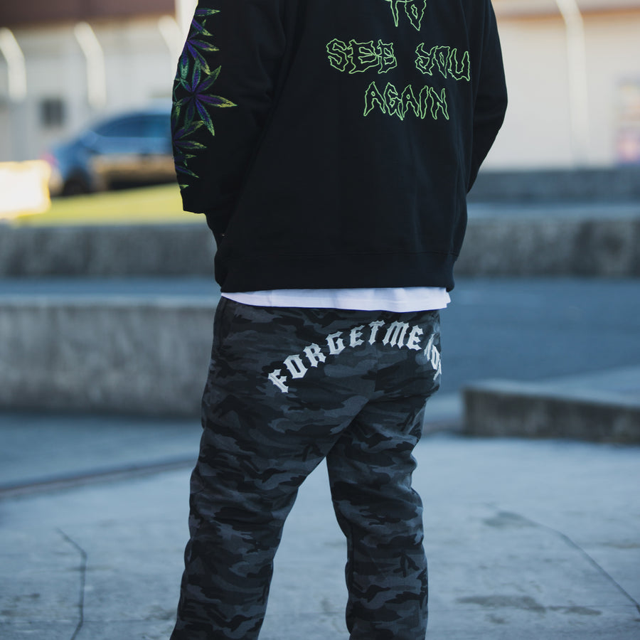 Forget me not Camo embroidery Lounge pants - BLACK