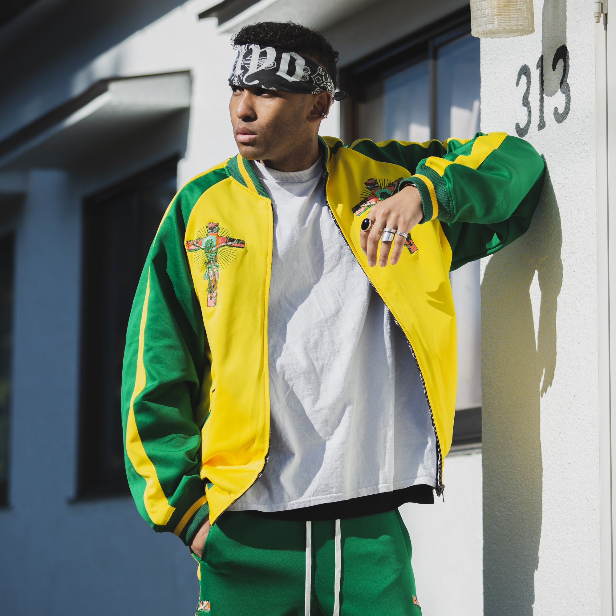 JESUS MAYO Paisley Embroidery Reversible Nylon Track Jacket - YELLOW×GREEN