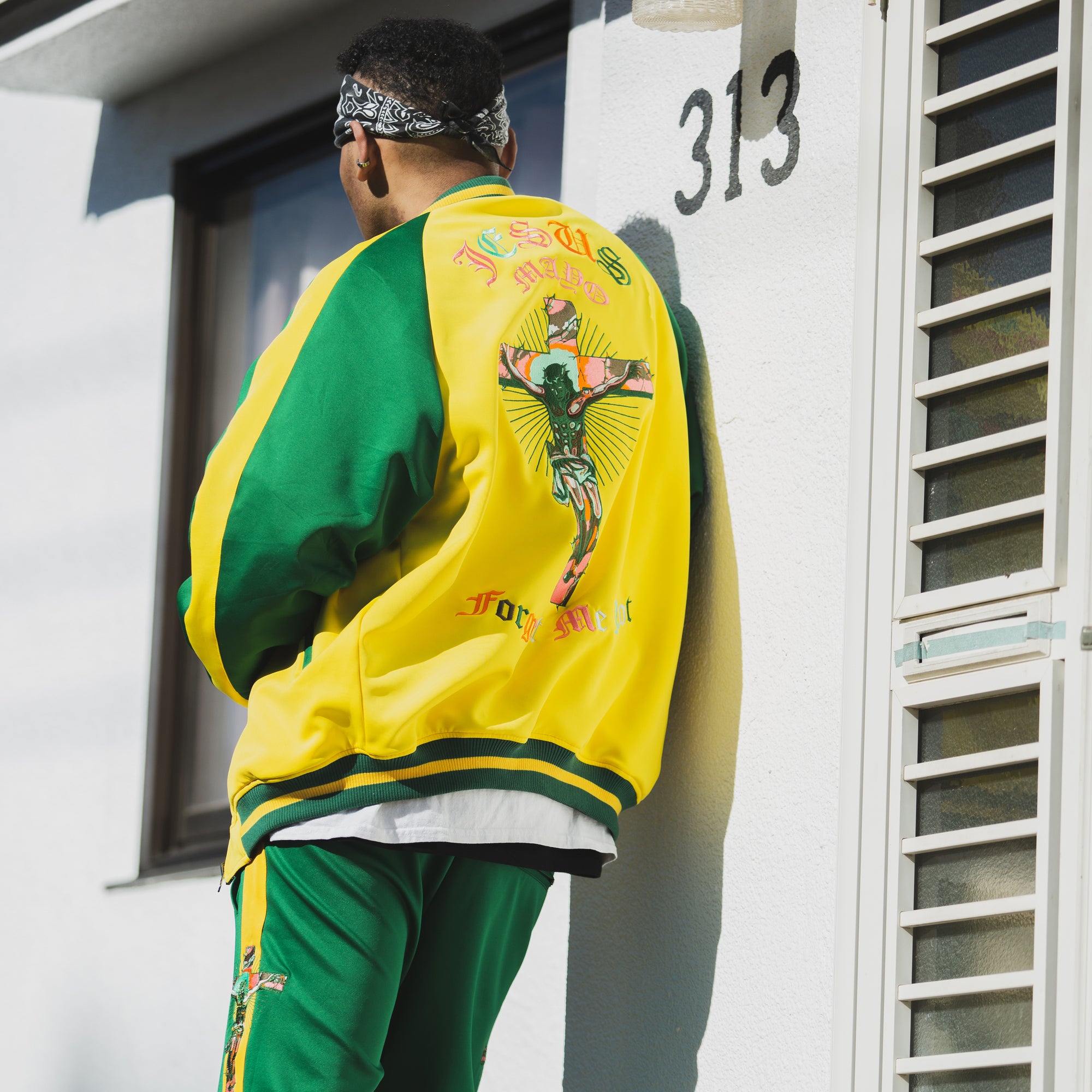 JESUS MAYO Paisley Embroidery Reversible Nylon Track Jacket - YELLOW×GREEN