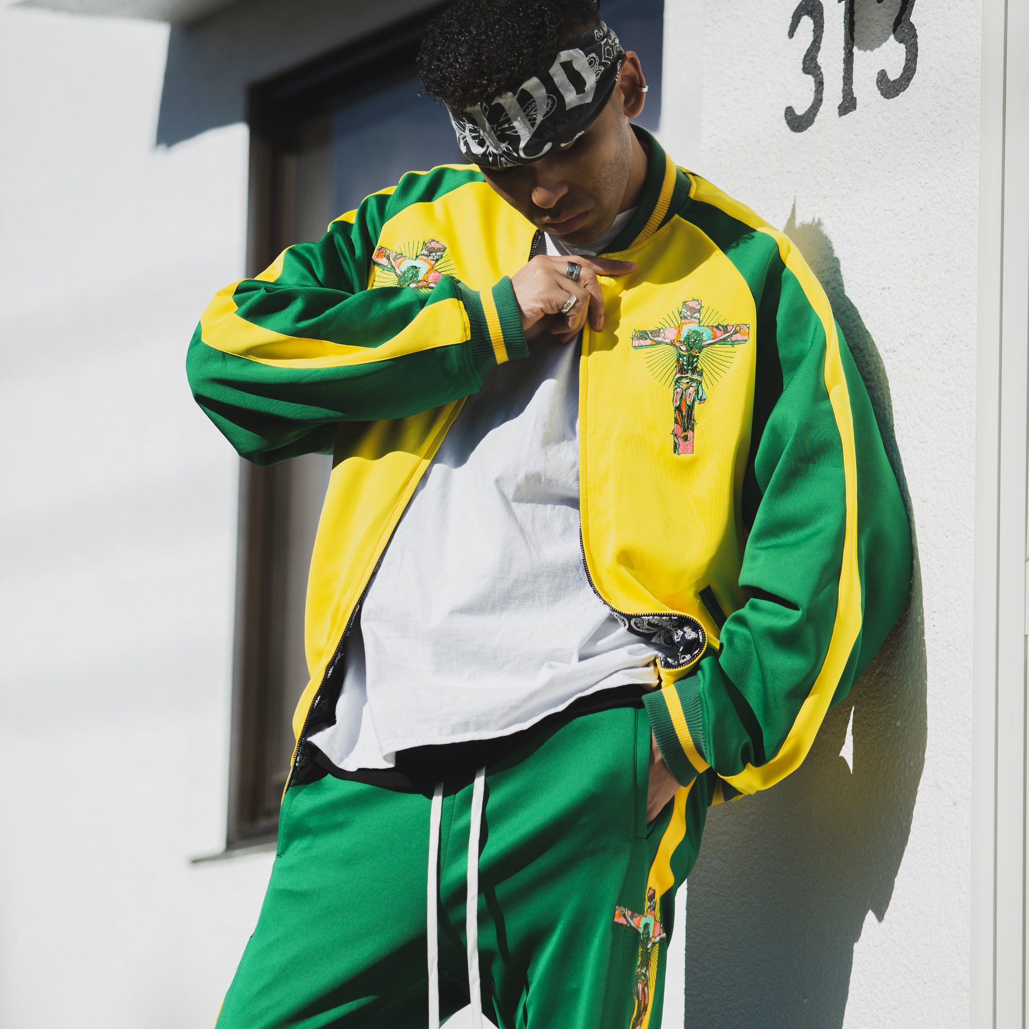 JESUS MAYO Paisley Embroidery Reversible Nylon Track Jacket - YELLOW×GREEN