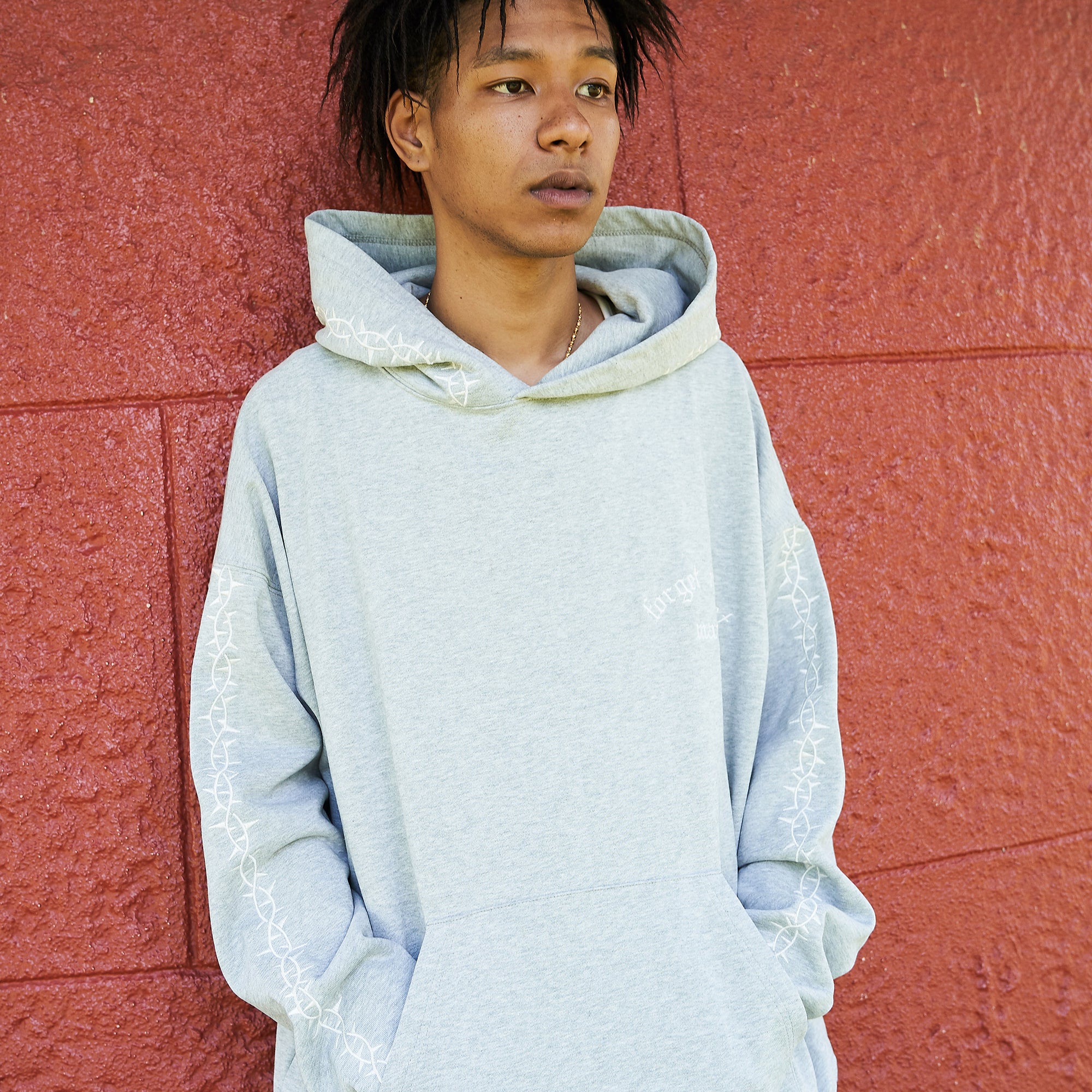 Forget me not embroidery HOODIE - GRAY