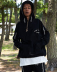 Forget me not embroidery HOODIE - BLACK