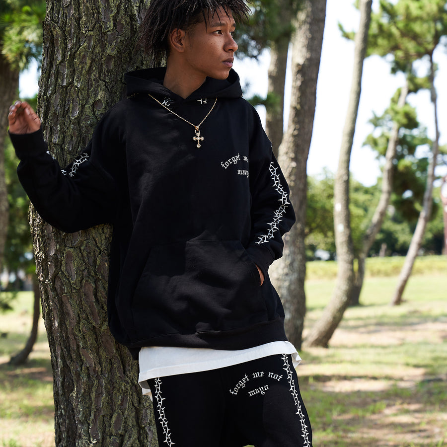 Forget me not embroidery HOODIE - BLACK