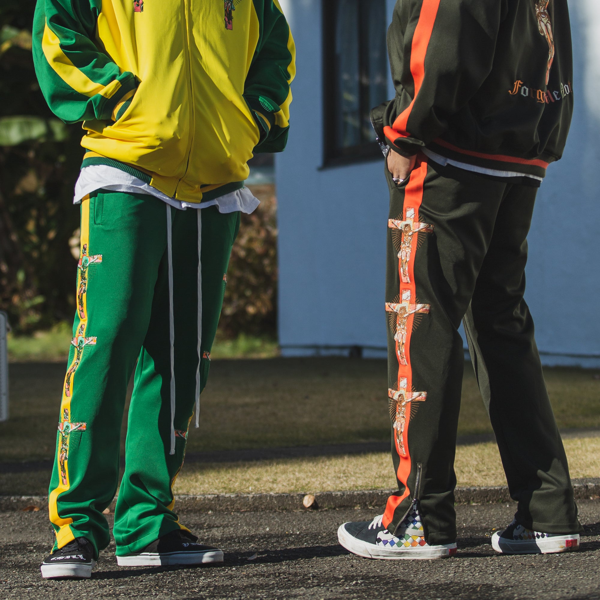 JESUS Mayo Embroidery Track pants - YELLOW×GREEN