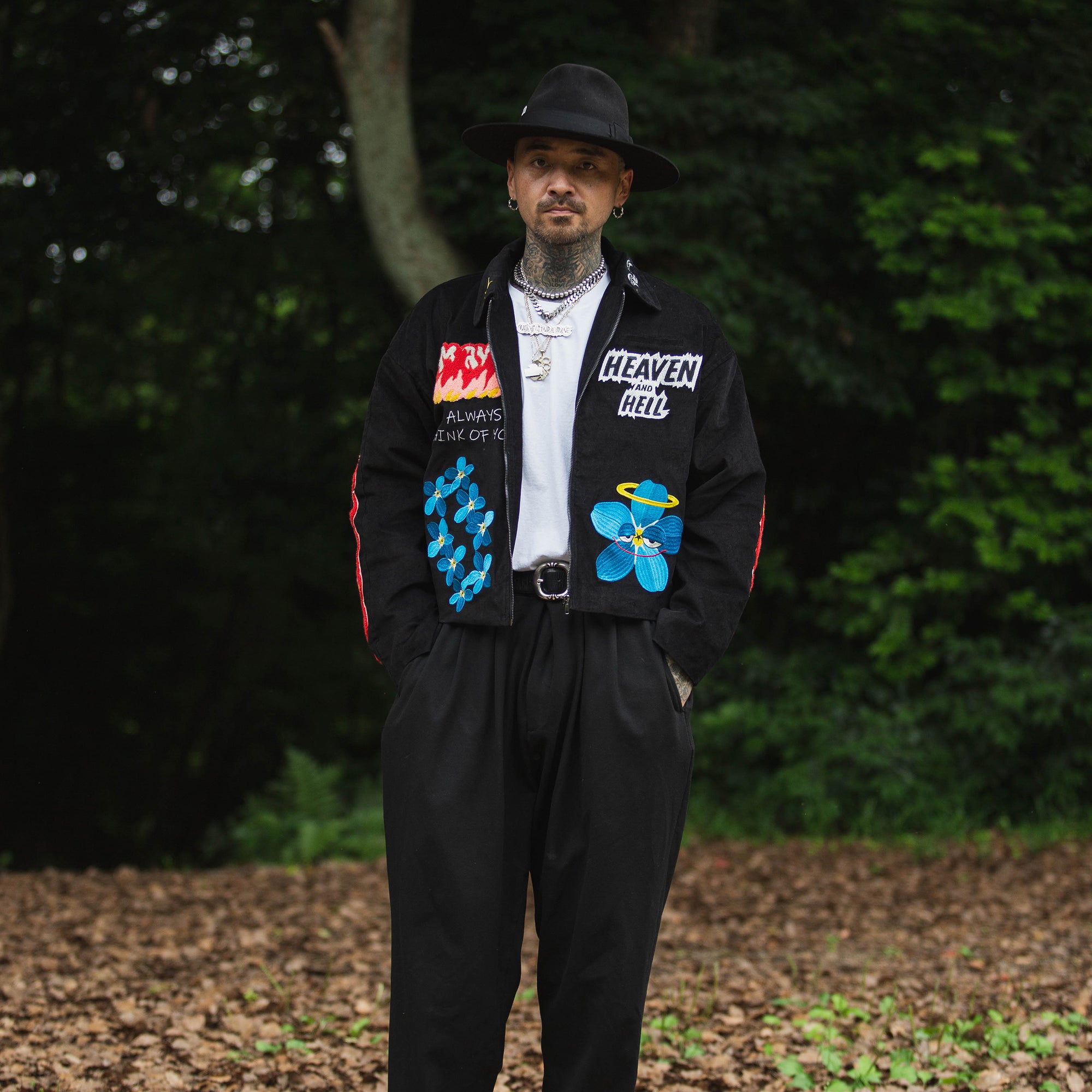 Embroidery VELOUR Harrington Jacket - BLACK