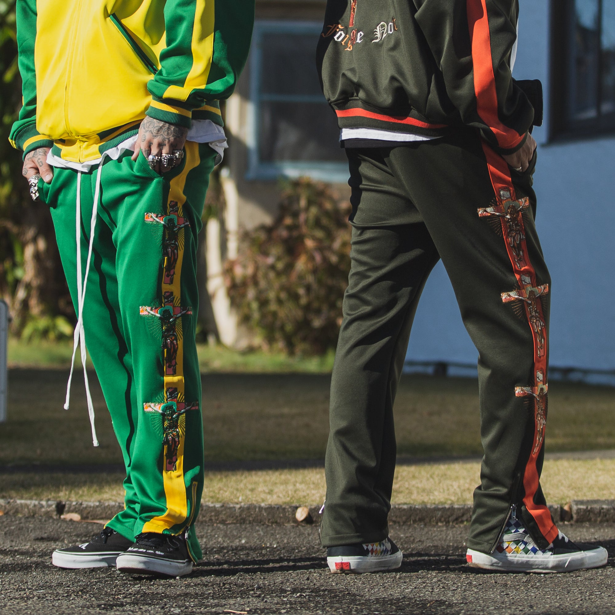 JESUS Mayo Embroidery Track pants - YELLOW×GREEN