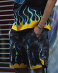 MAYO Fire Eagle Camo Embroidery Shorts - BLACK