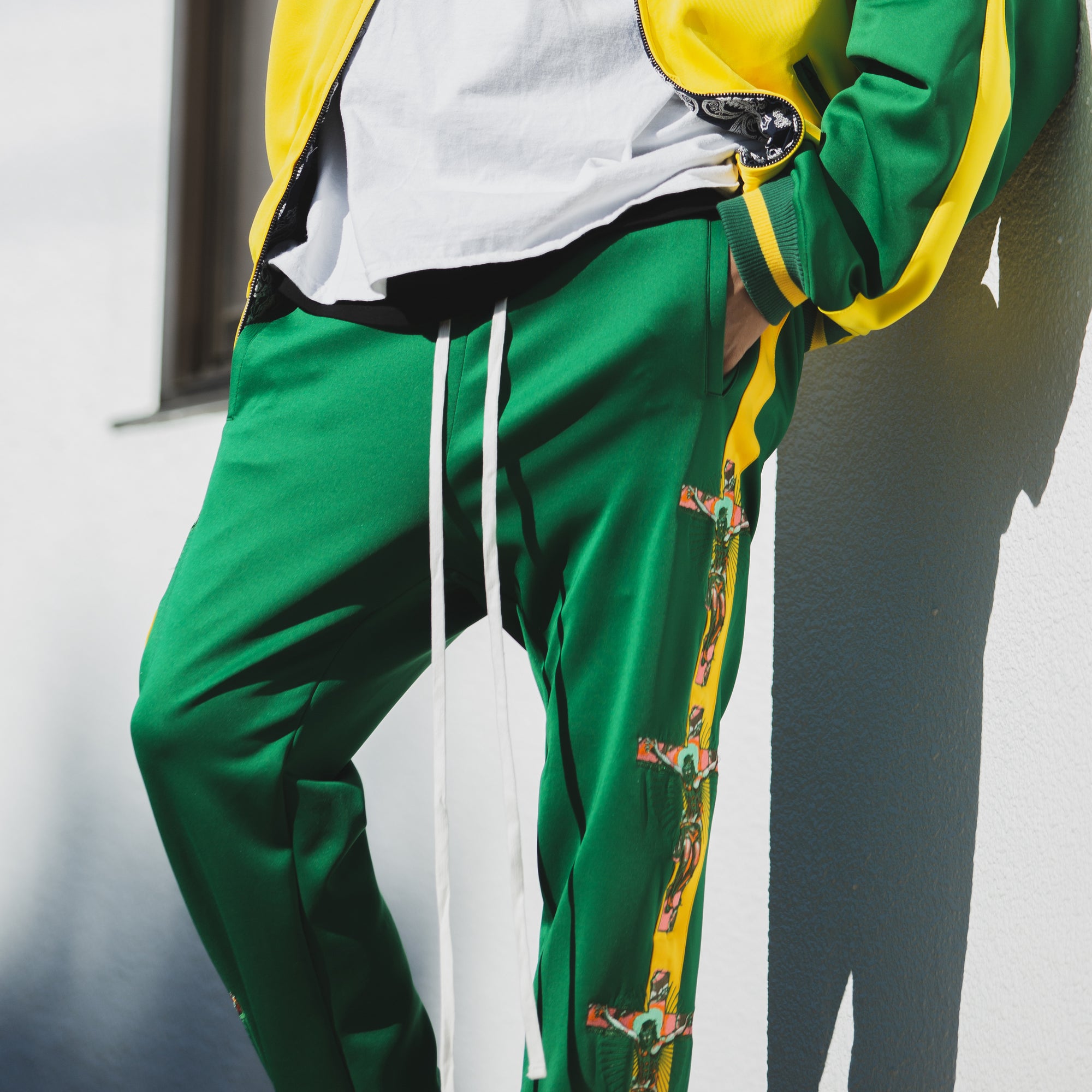 JESUS Mayo Embroidery Track pants - YELLOW×GREEN