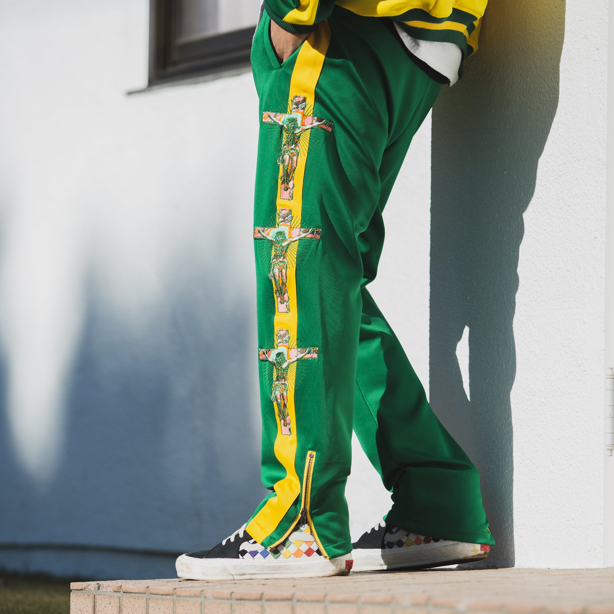 JESUS Mayo Embroidery Track pants - YELLOW×GREEN