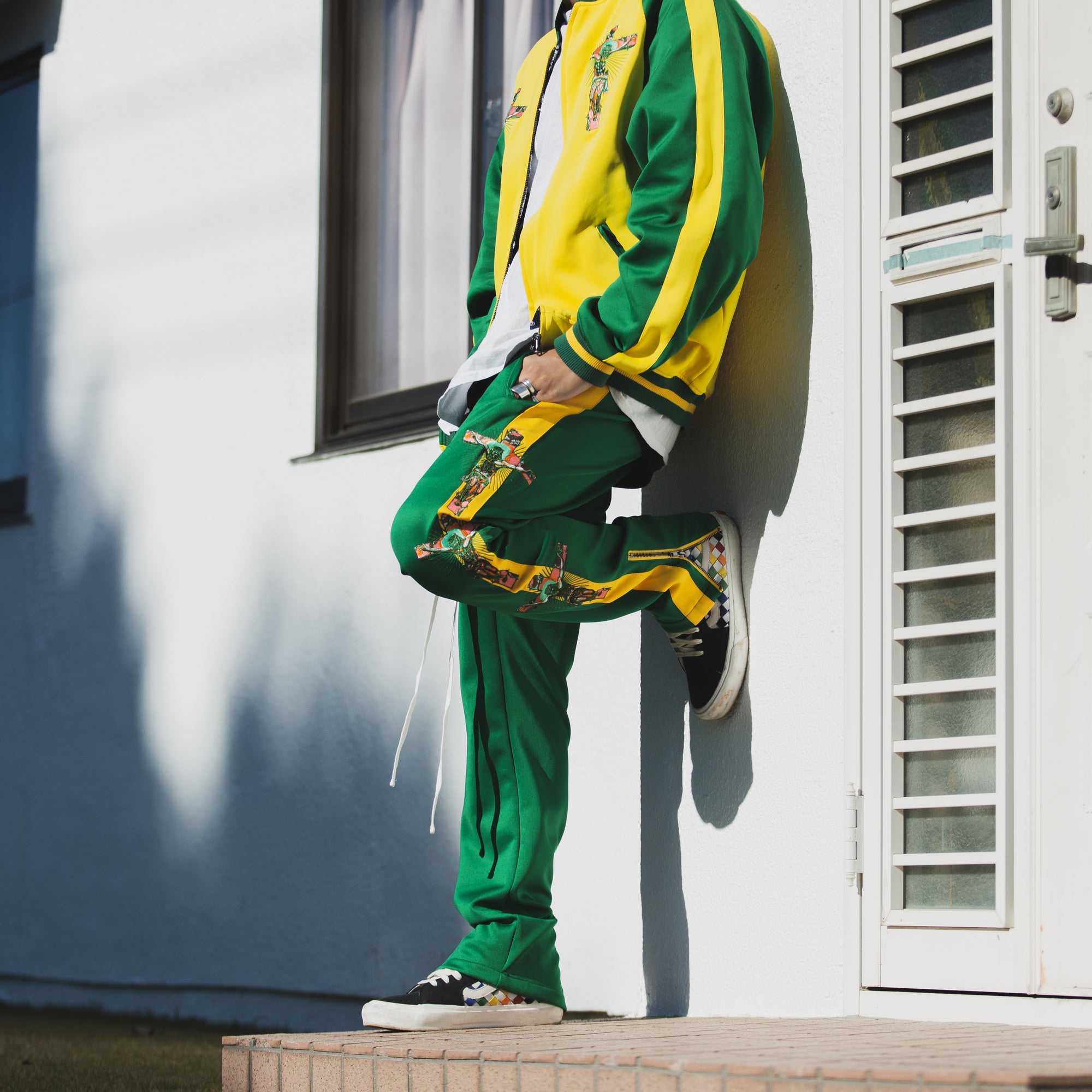 JESUS Mayo Embroidery Track pants - YELLOW×GREEN