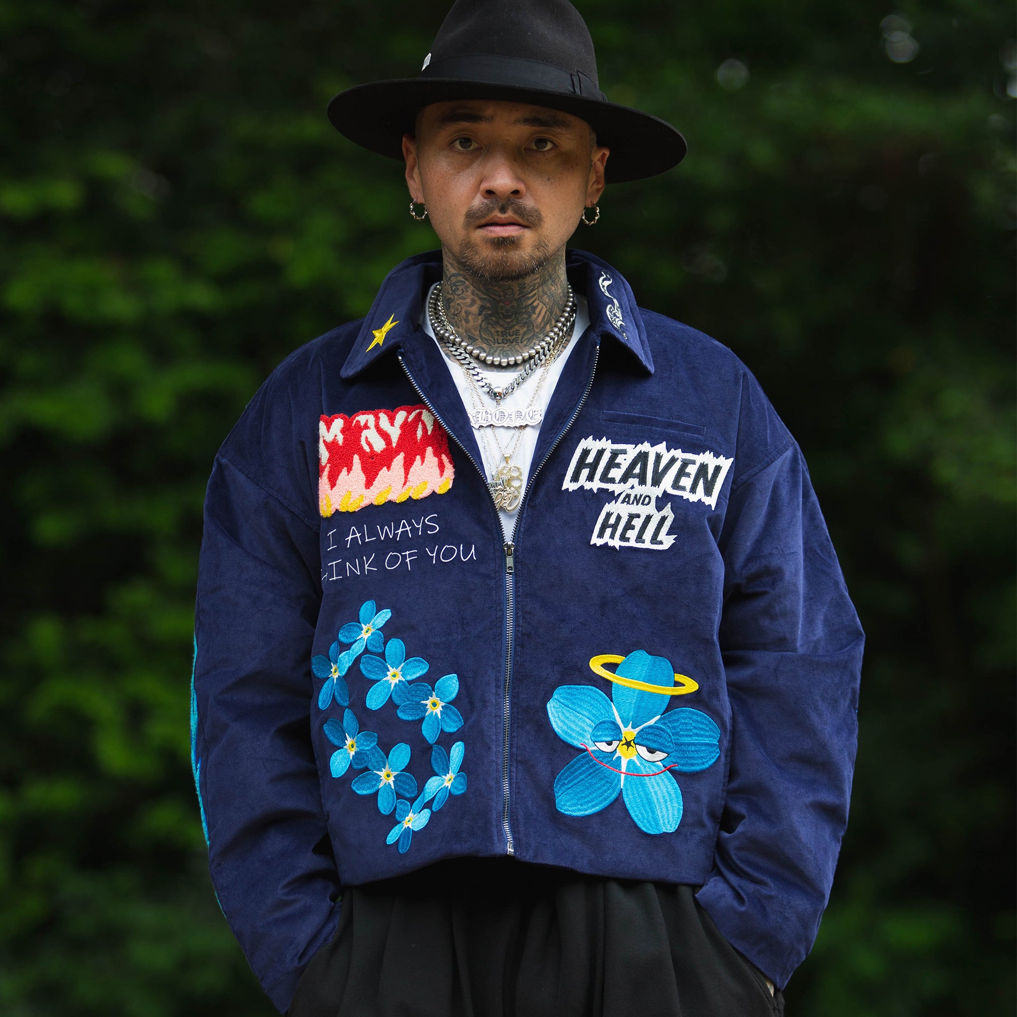 Embroidery VELOUR Harrington Jacket - NAVY