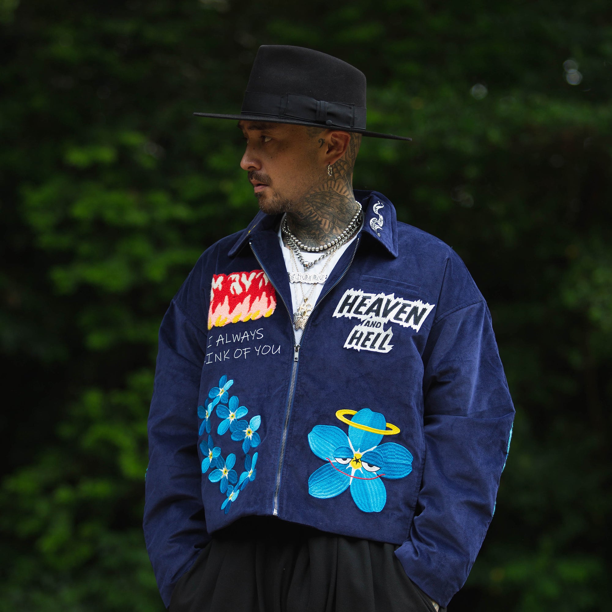 Embroidery VELOUR Harrington Jacket - NAVY