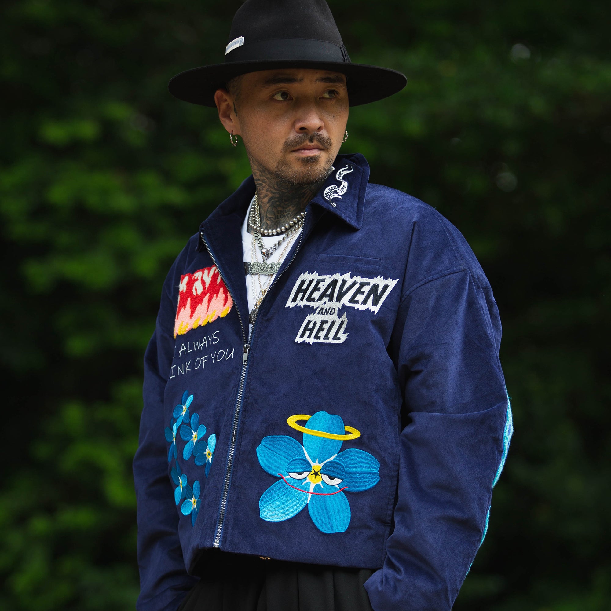 Embroidery VELOUR Harrington Jacket - NAVY