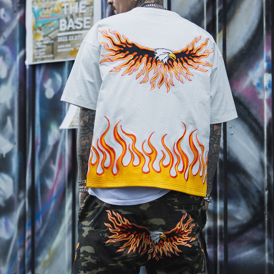 MAYO Fire Eagle Embroidery Short Sleeve Tee - WHITE