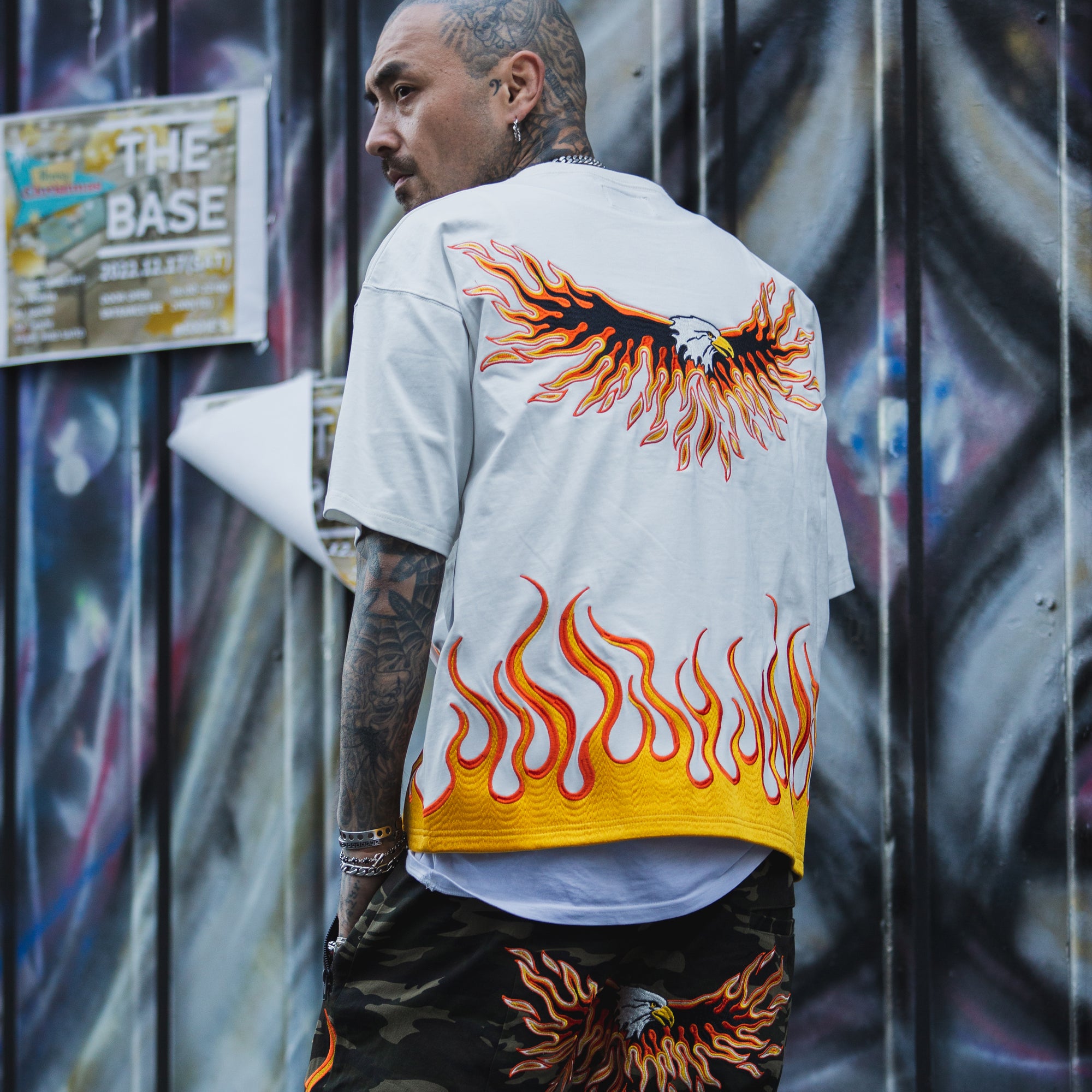 MAYO Fire Eagle Embroidery Short Sleeve Tee - WHITE