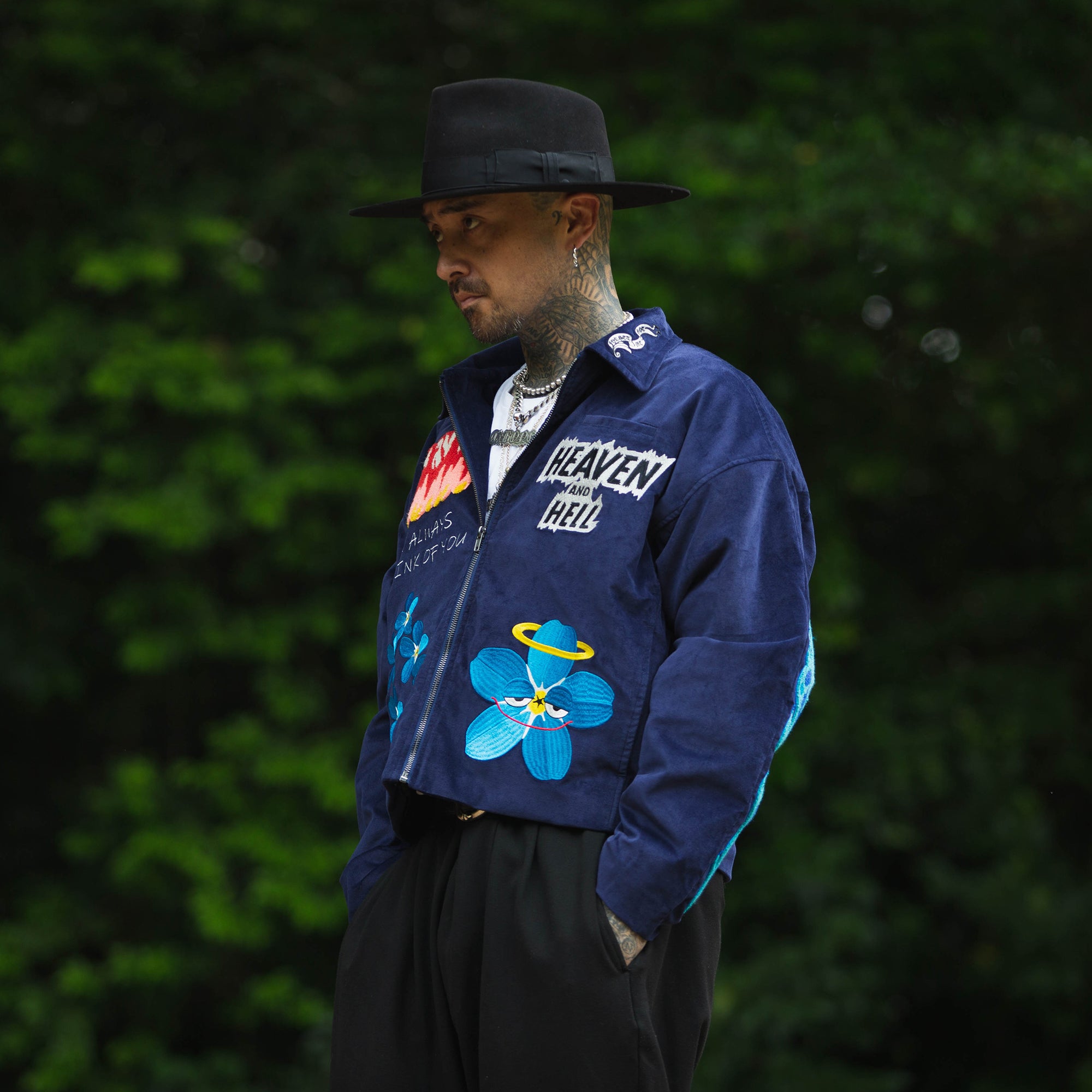 Embroidery VELOUR Harrington Jacket - NAVY