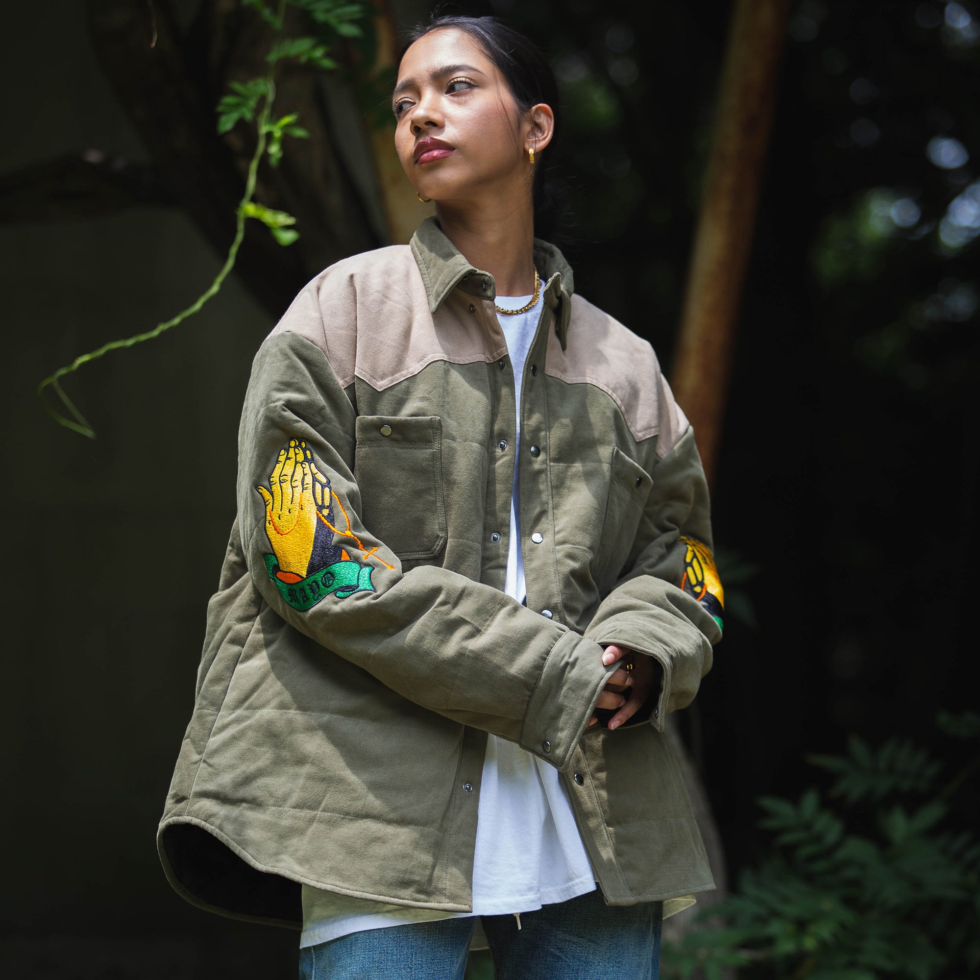 Embroidery Maria Shirt Jacket - OLIVE